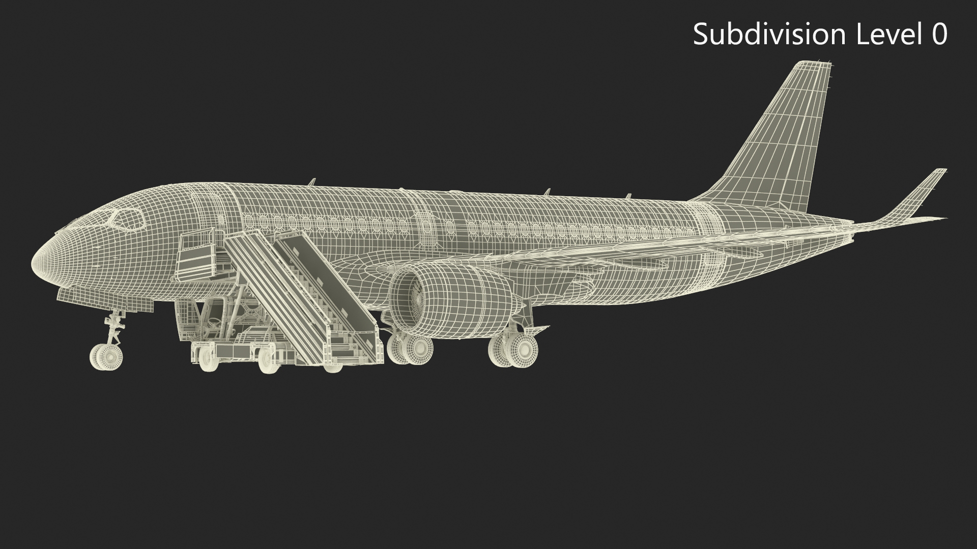 3D Airbus Delta with Passenger Boarding Stairs Car Rigged for Cinema 4D model