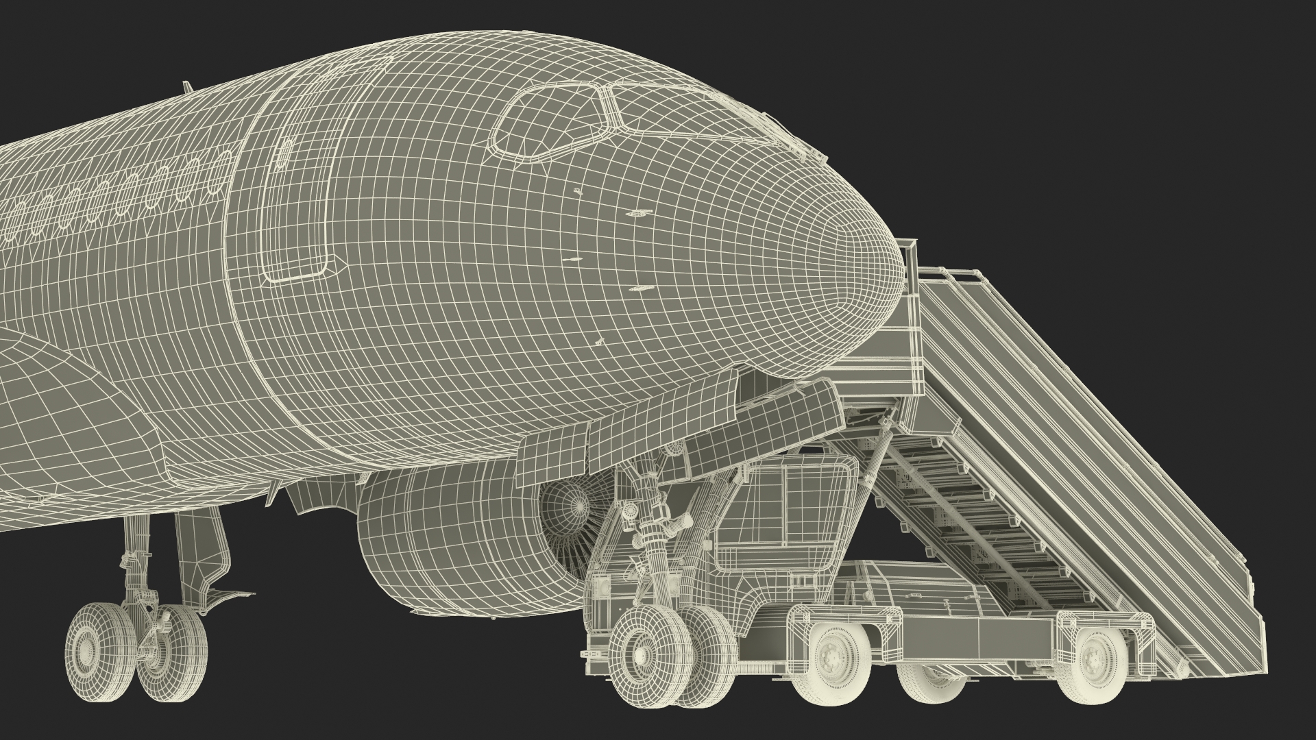 3D Airbus Delta with Passenger Boarding Stairs Car Rigged for Cinema 4D model