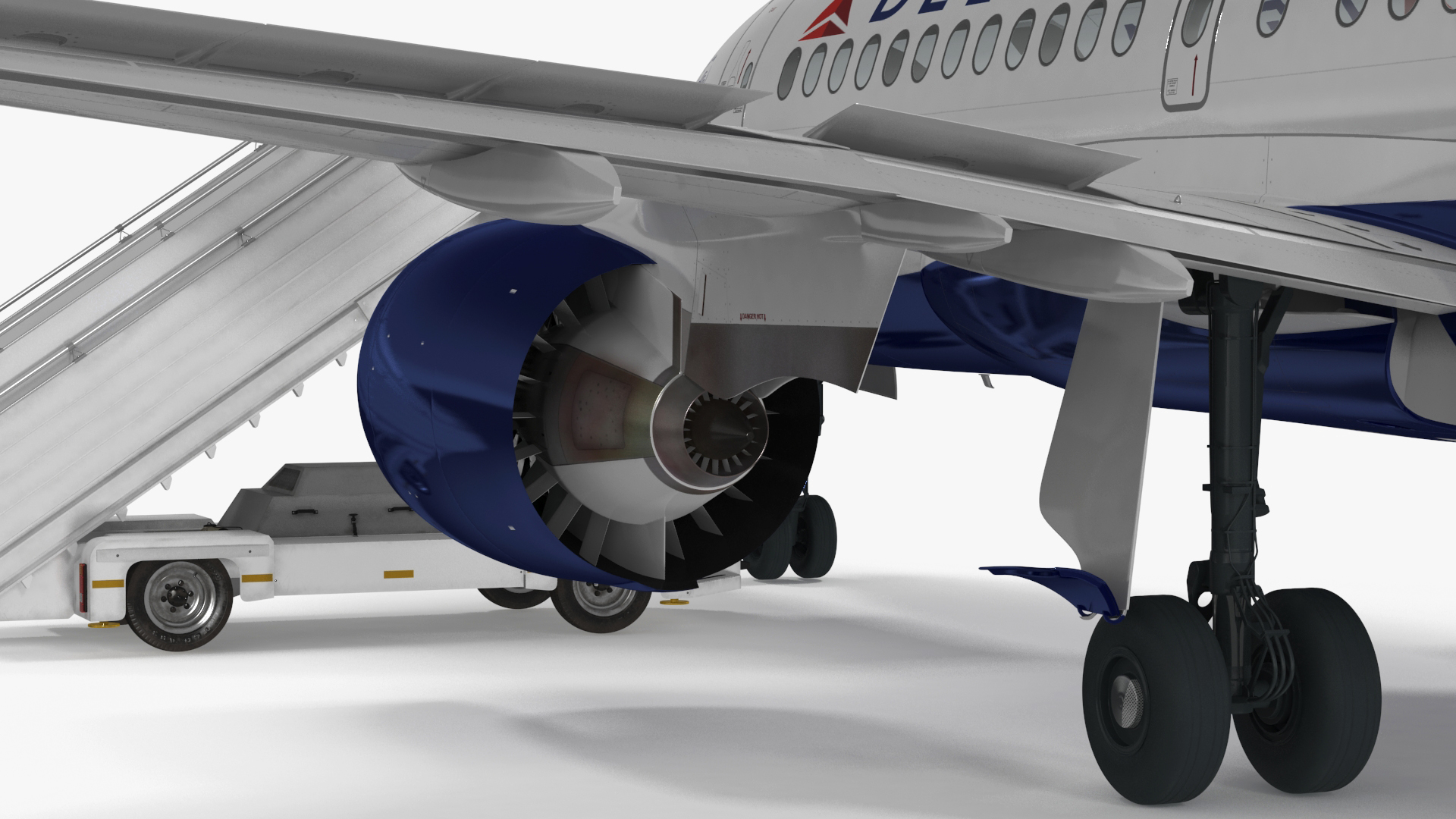 3D Airbus Delta with Passenger Boarding Stairs Car Rigged for Cinema 4D model