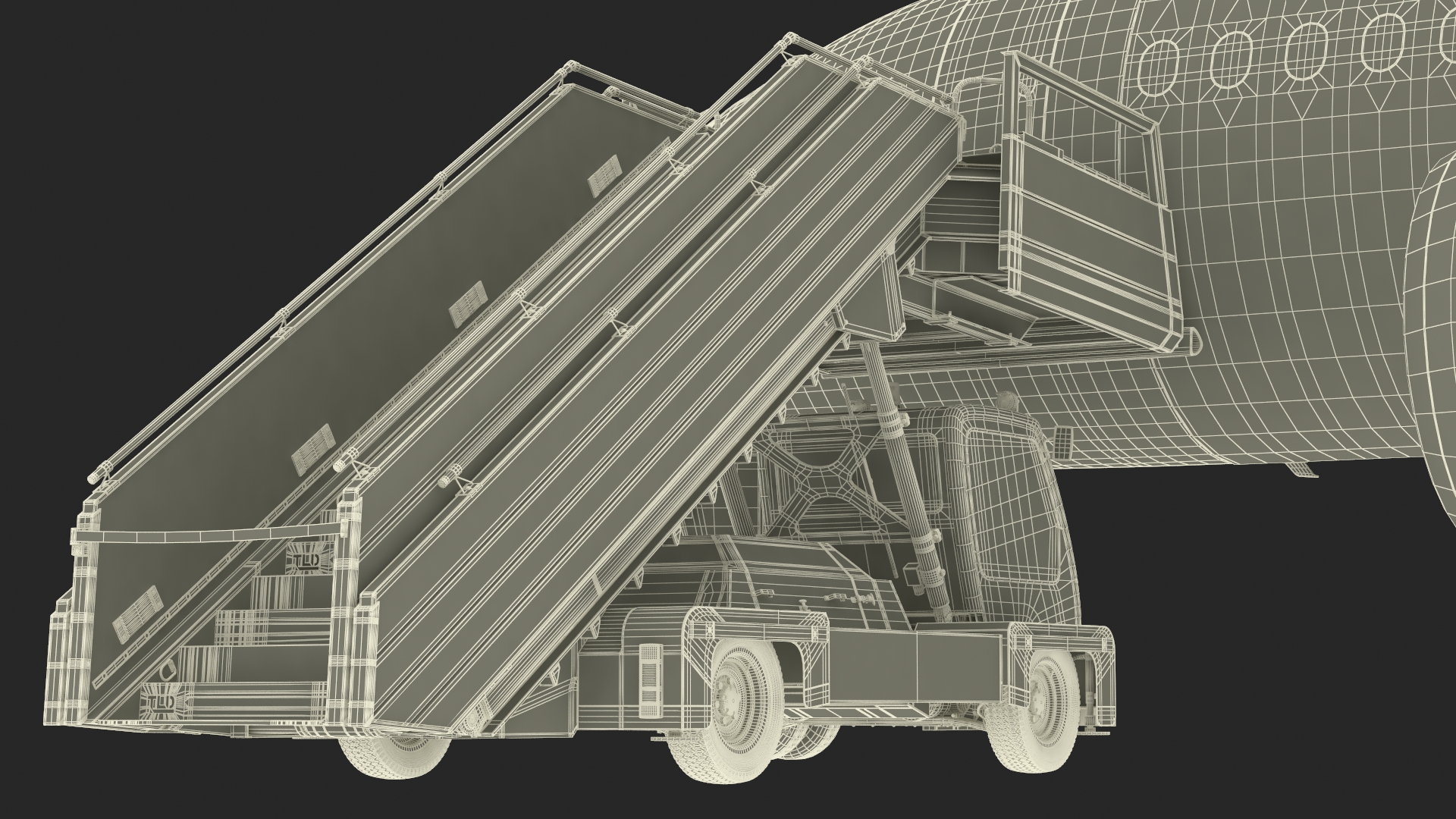 3D Airbus Delta with Passenger Boarding Stairs Car Rigged for Cinema 4D model