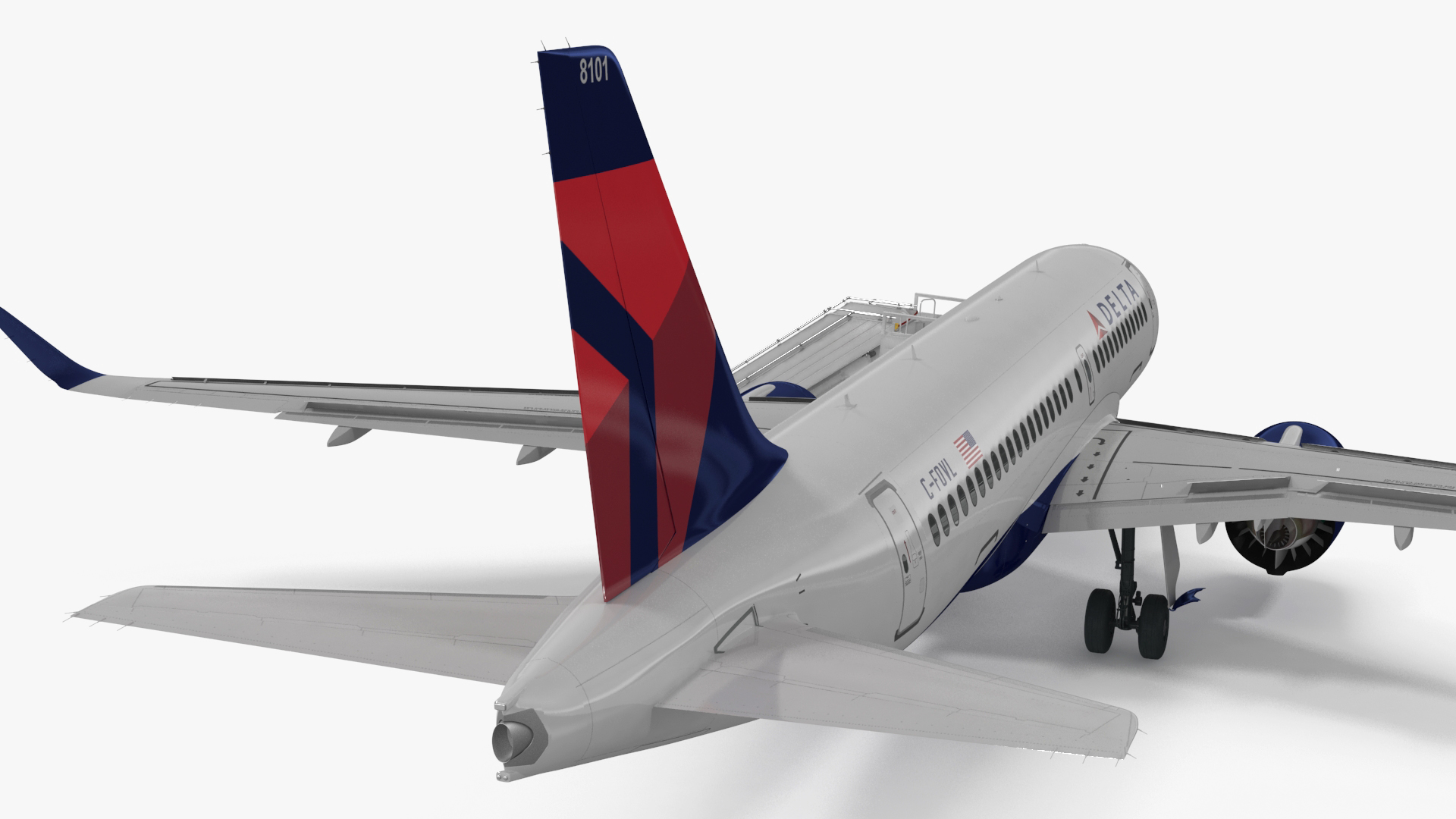 3D Airbus Delta with Passenger Boarding Stairs Car Rigged for Cinema 4D model