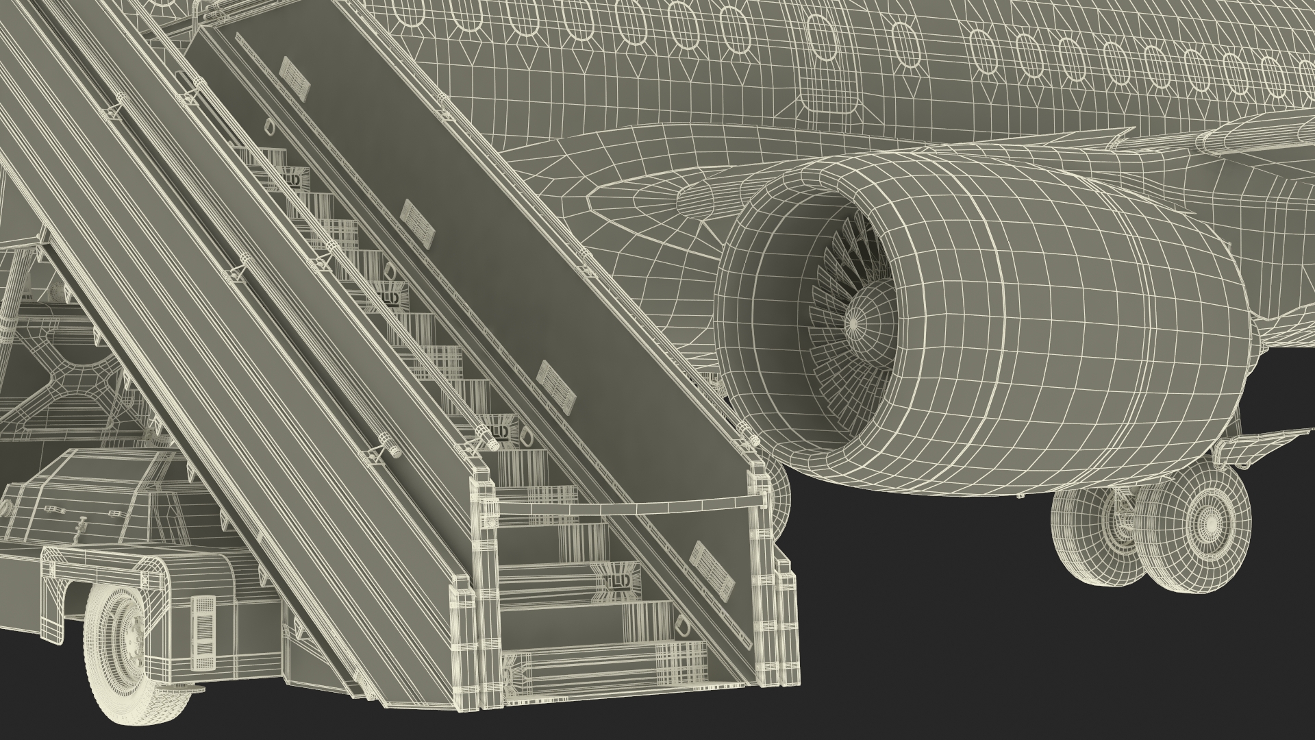 3D Airbus Delta with Passenger Boarding Stairs Car Rigged for Cinema 4D model