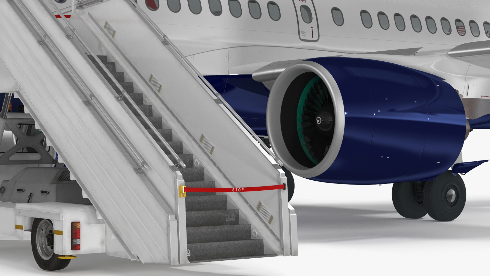 3D Airbus Delta with Passenger Boarding Stairs Car Rigged for Cinema 4D model