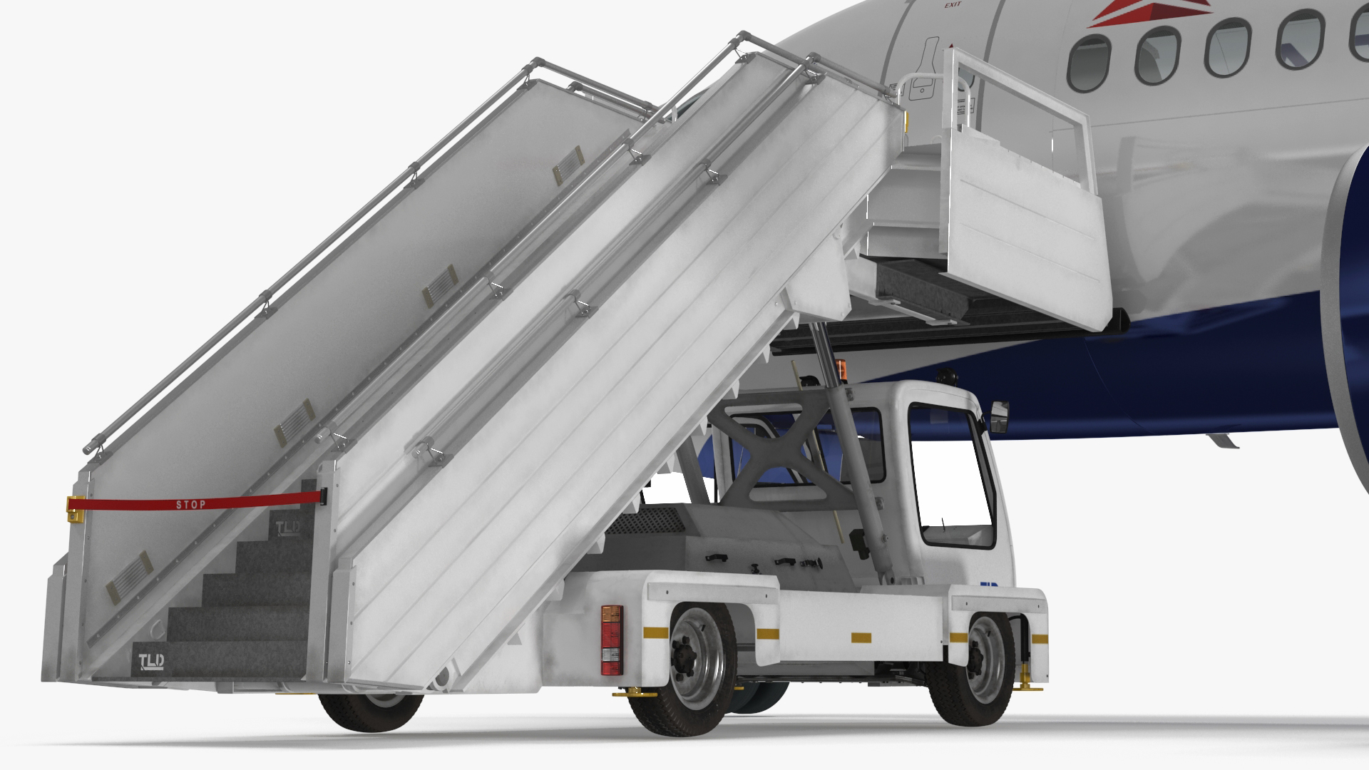 3D Airbus Delta with Passenger Boarding Stairs Car Rigged for Cinema 4D model