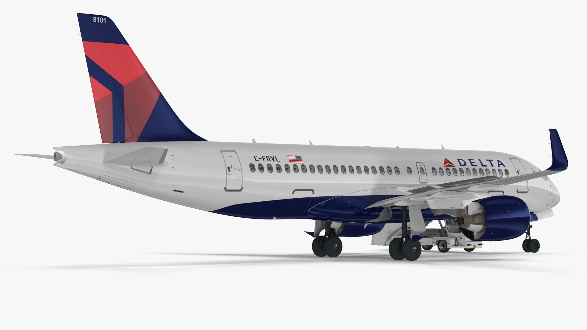 3D Airbus Delta with Passenger Boarding Stairs Car Rigged for Cinema 4D model