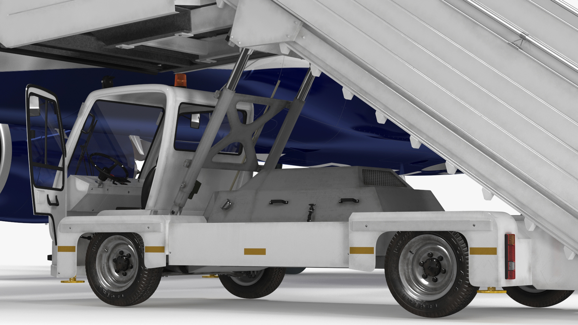 3D Airbus Delta with Passenger Boarding Stairs Car Rigged for Cinema 4D model
