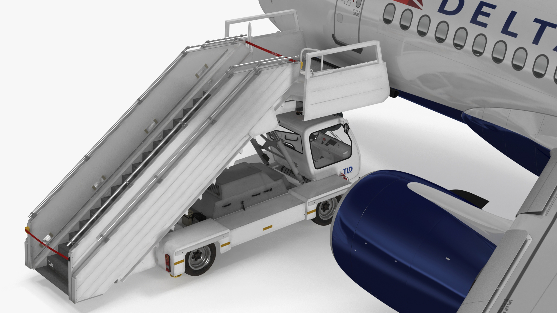 3D Airbus Delta with Passenger Boarding Stairs Car Rigged for Cinema 4D model
