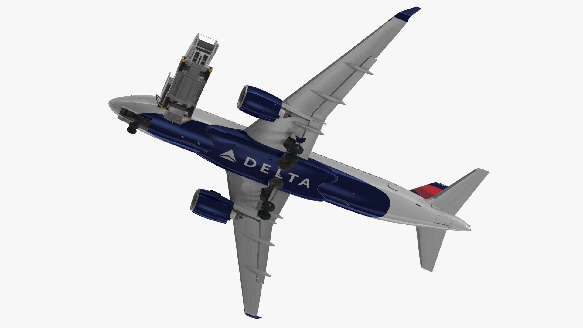 3D Airbus Delta with Passenger Boarding Stairs Car Rigged for Cinema 4D model