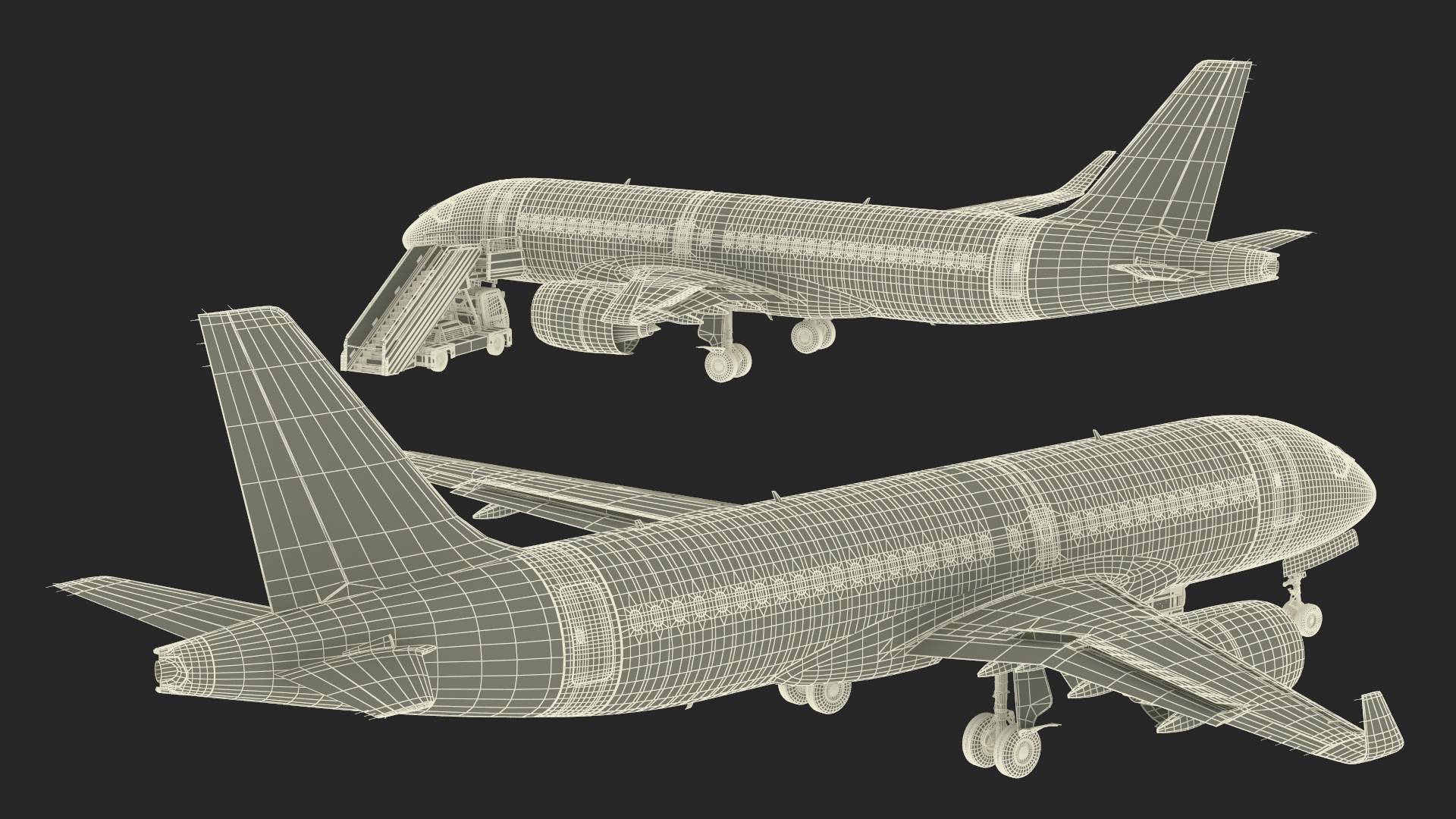 3D Airbus Delta with Passenger Boarding Stairs Car Rigged for Cinema 4D model