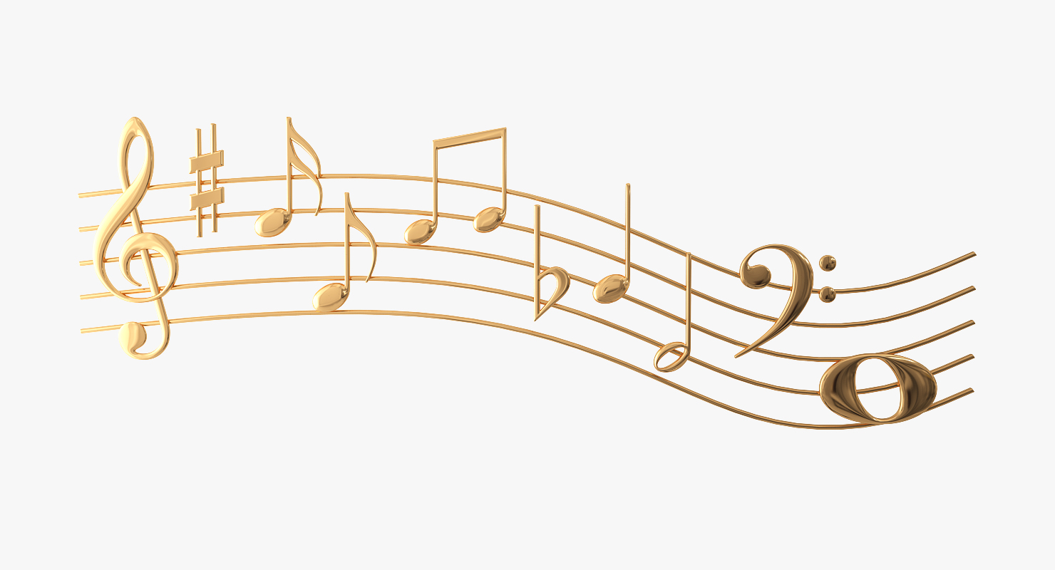 Golden Music Notes Waves 3D model