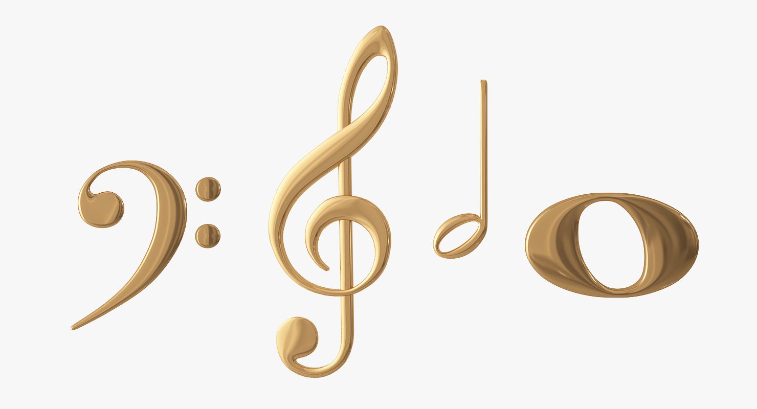 Golden Music Notes Waves 3D model