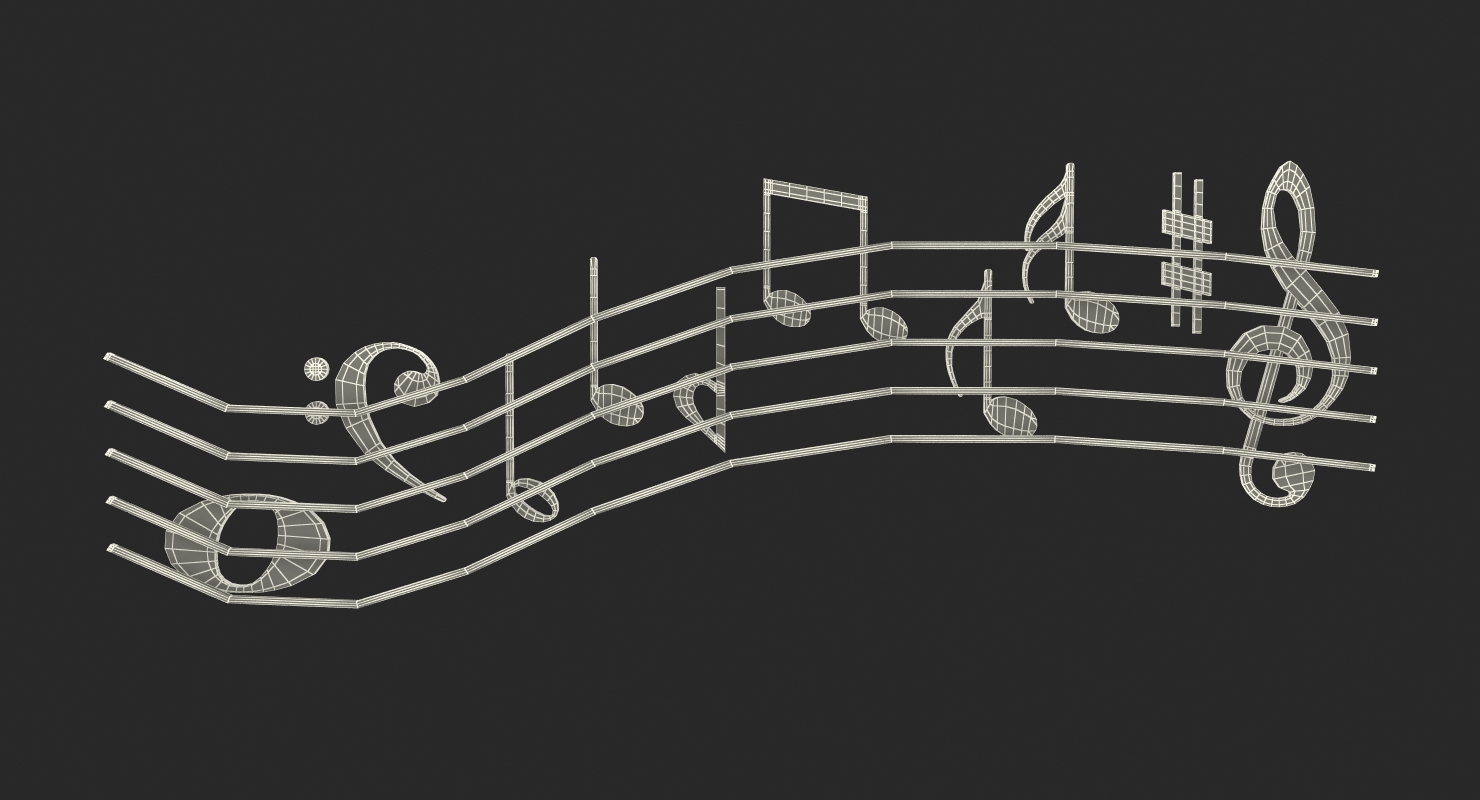 Golden Music Notes Waves 3D model