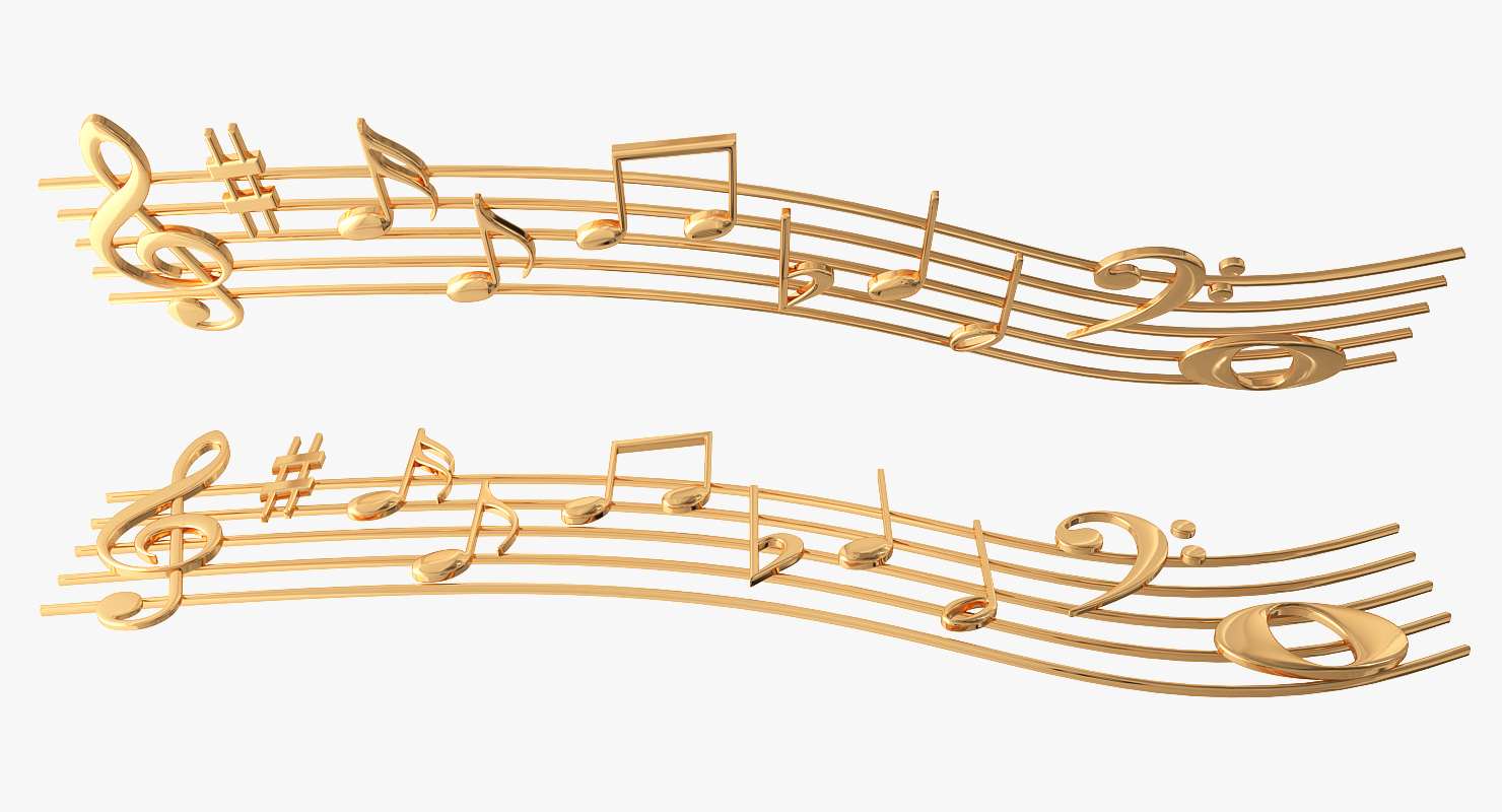Golden Music Notes Waves 3D model