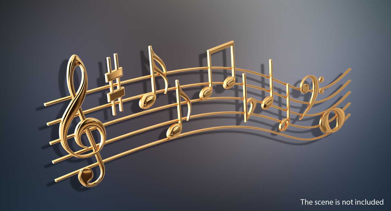 Golden Music Notes Waves 3D model