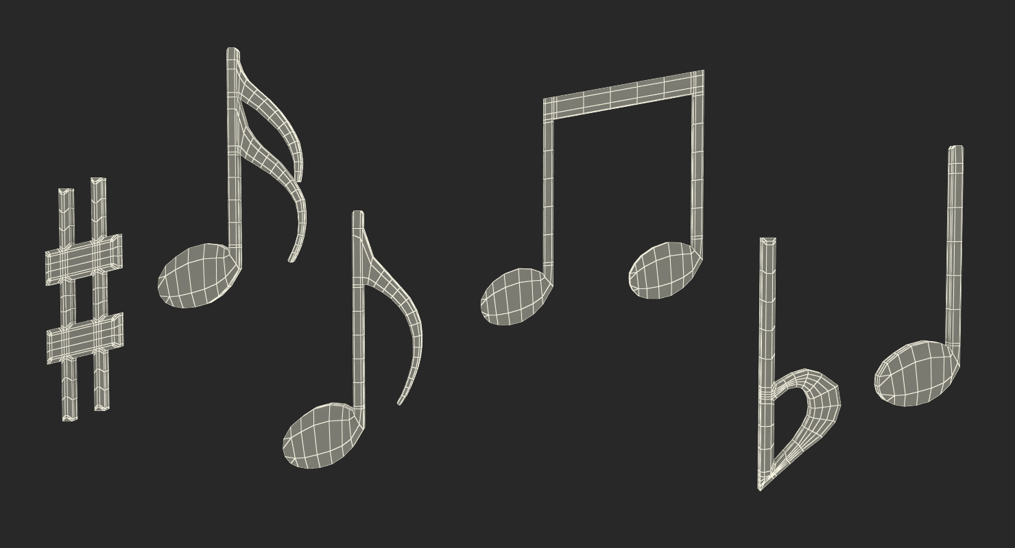 Golden Music Notes Waves 3D model