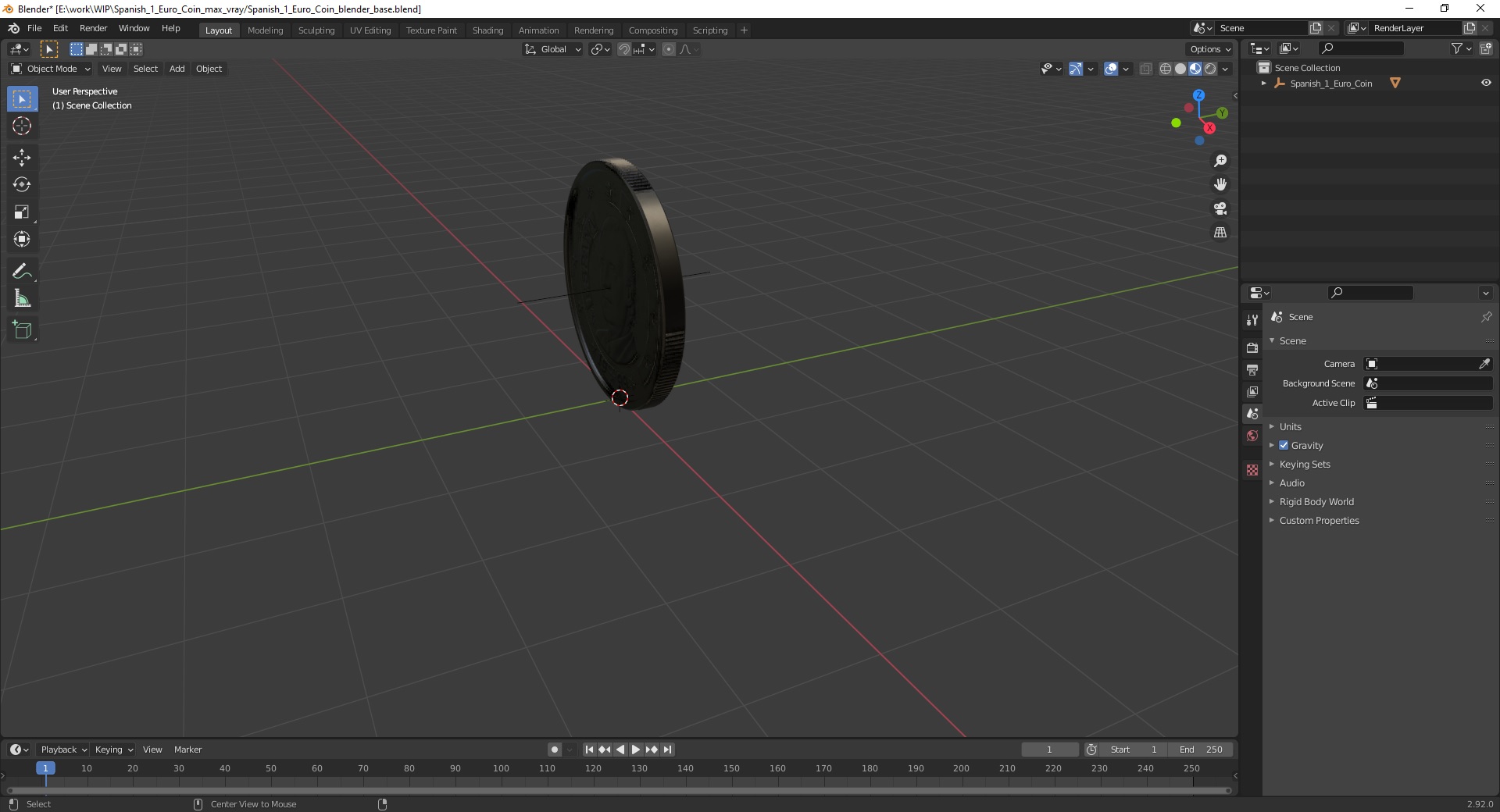 Spanish 1 Euro Coin 3D model