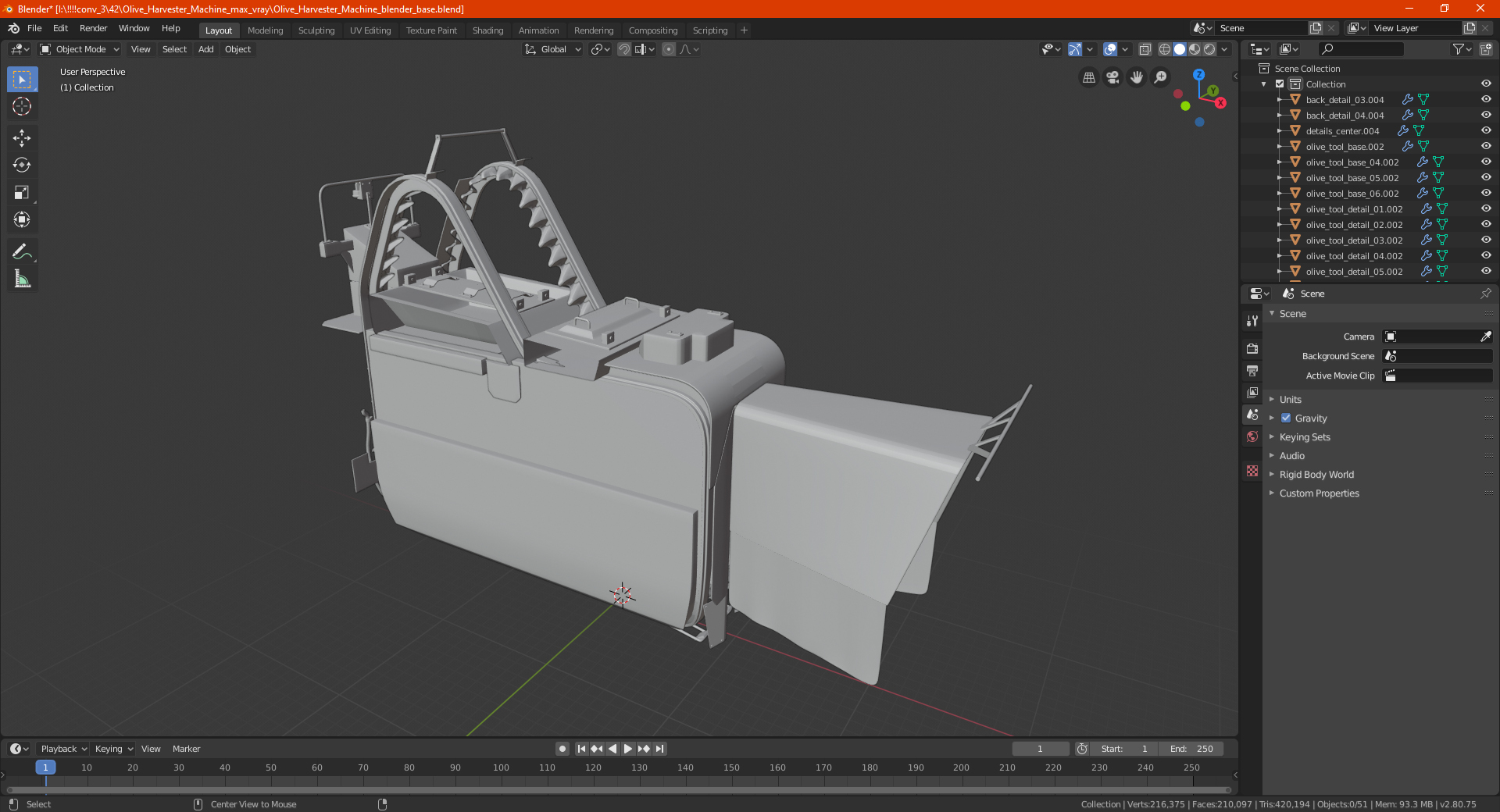 3D Olive Harvester Machine model