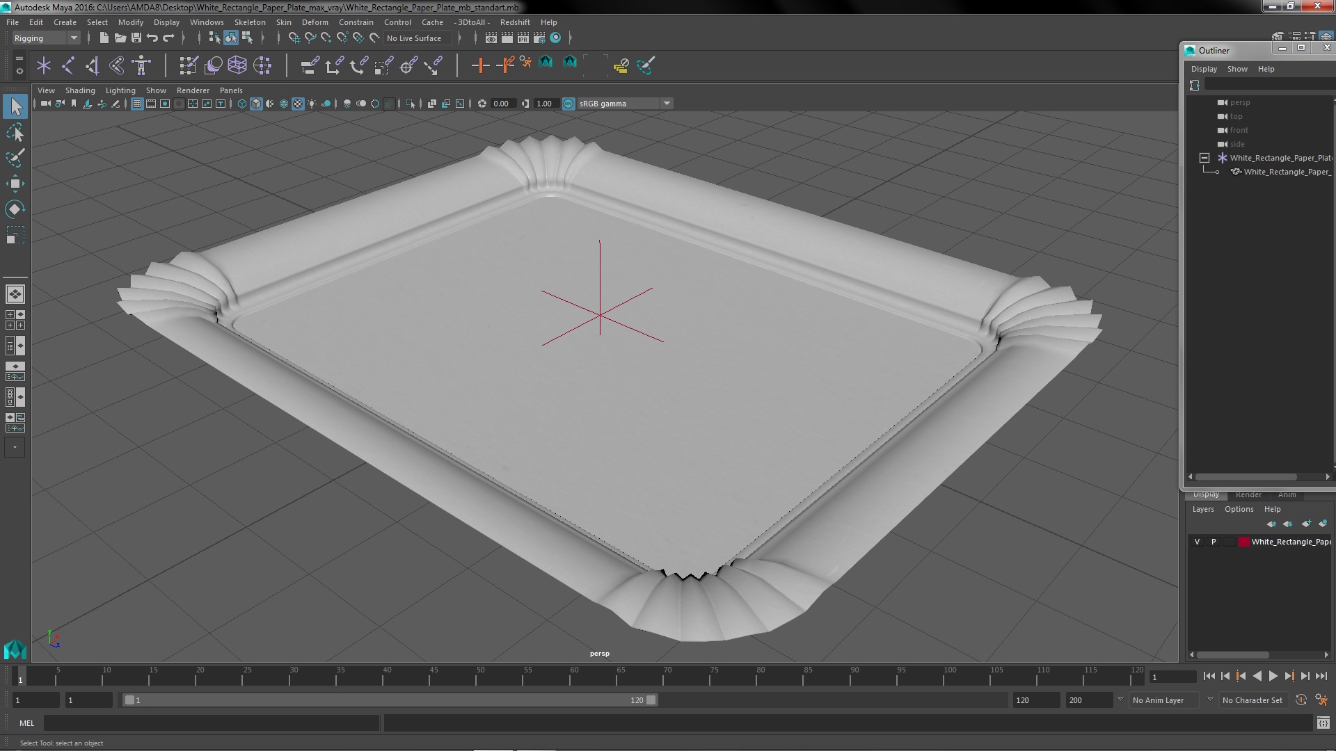 White Rectangle Paper Plate 3D