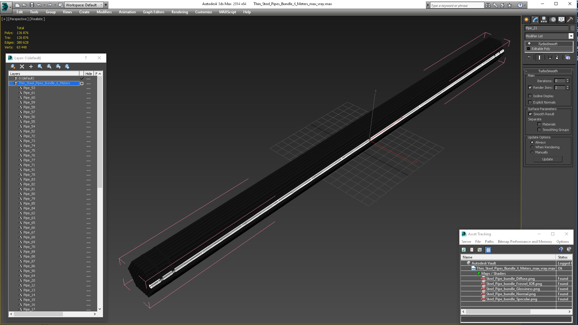 Thin Steel Pipes Bundle 6 Meters 3D
