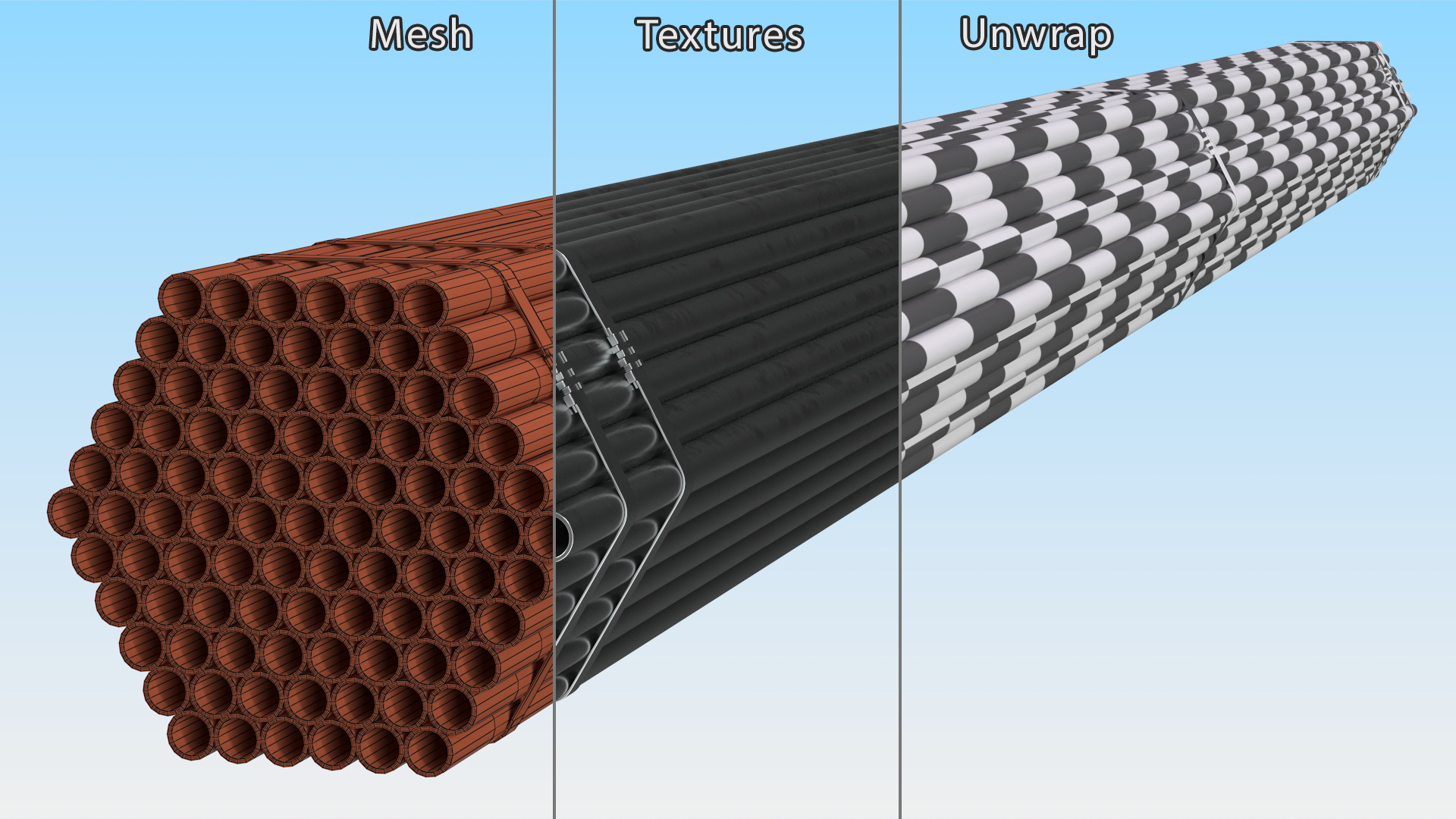 Thin Steel Pipes Bundle 6 Meters 3D