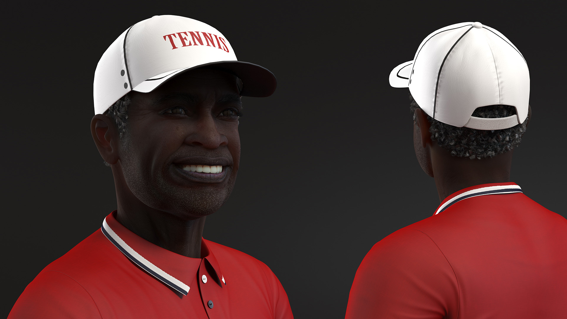 3D Elderly Afro American Man in Tennis Outfit Standing