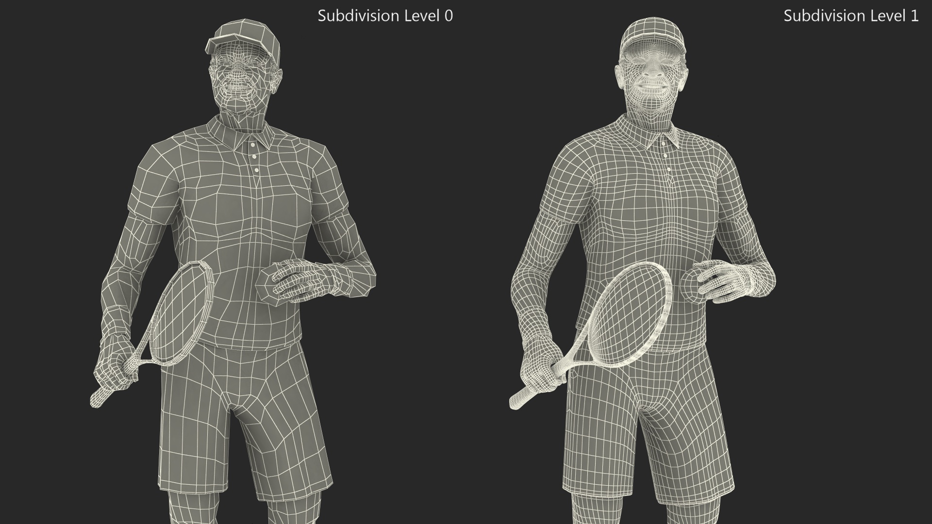 3D Elderly Afro American Man in Tennis Outfit Standing