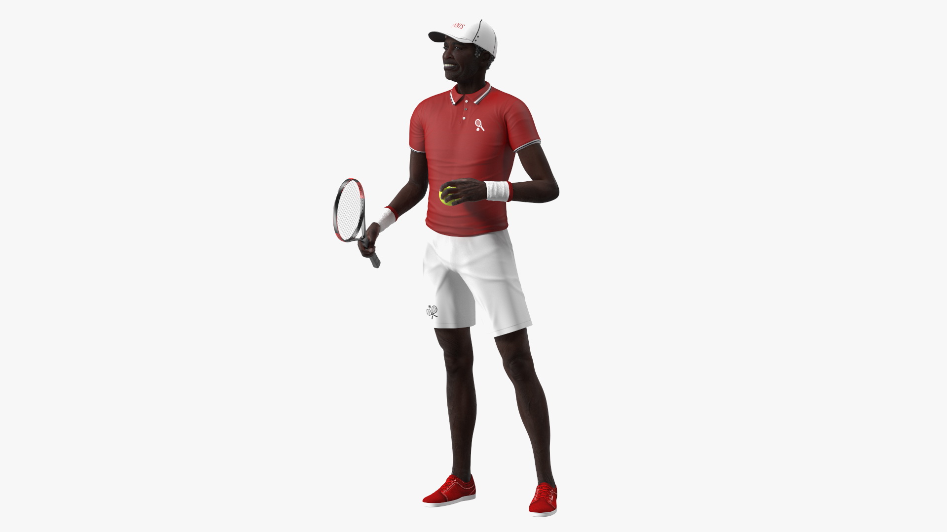 3D Elderly Afro American Man in Tennis Outfit Standing