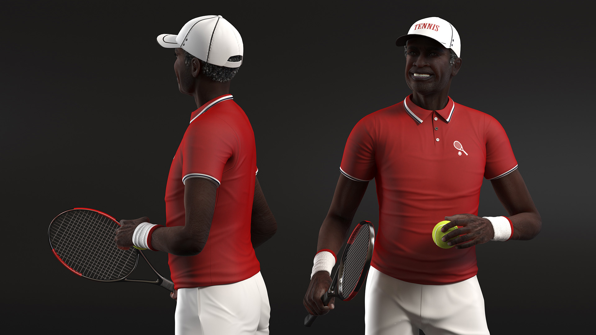 3D Elderly Afro American Man in Tennis Outfit Standing