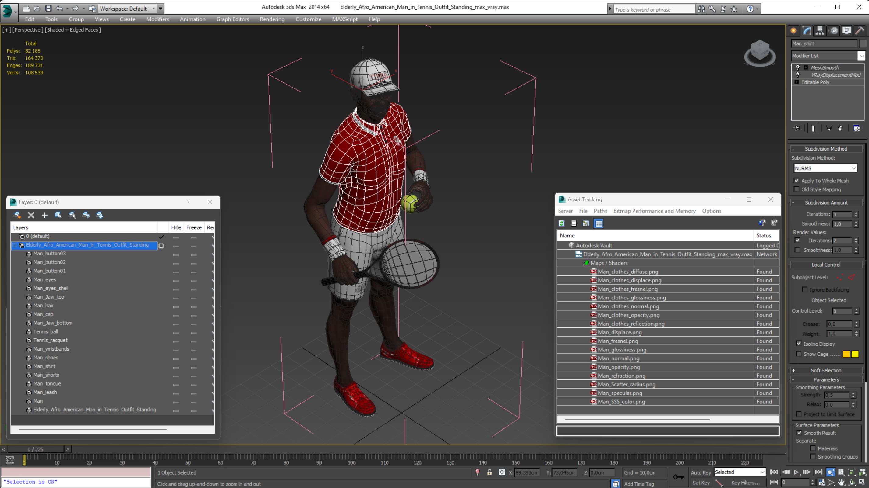 3D Elderly Afro American Man in Tennis Outfit Standing