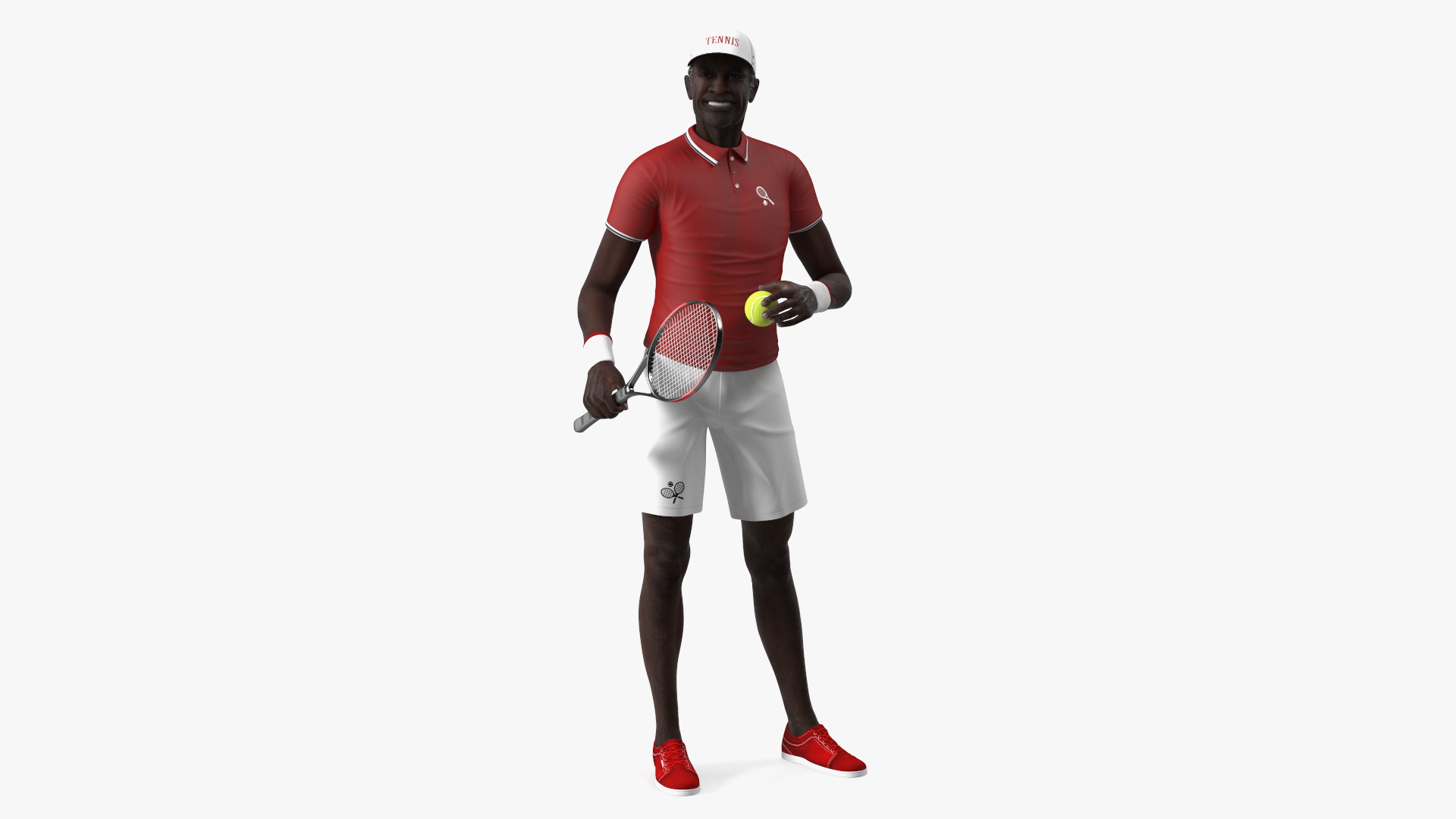 3D Elderly Afro American Man in Tennis Outfit Standing