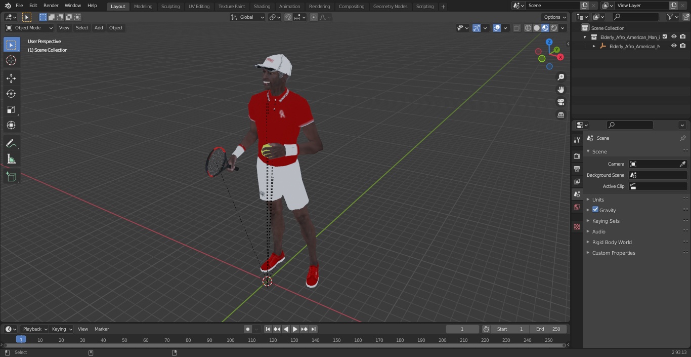 3D Elderly Afro American Man in Tennis Outfit Standing