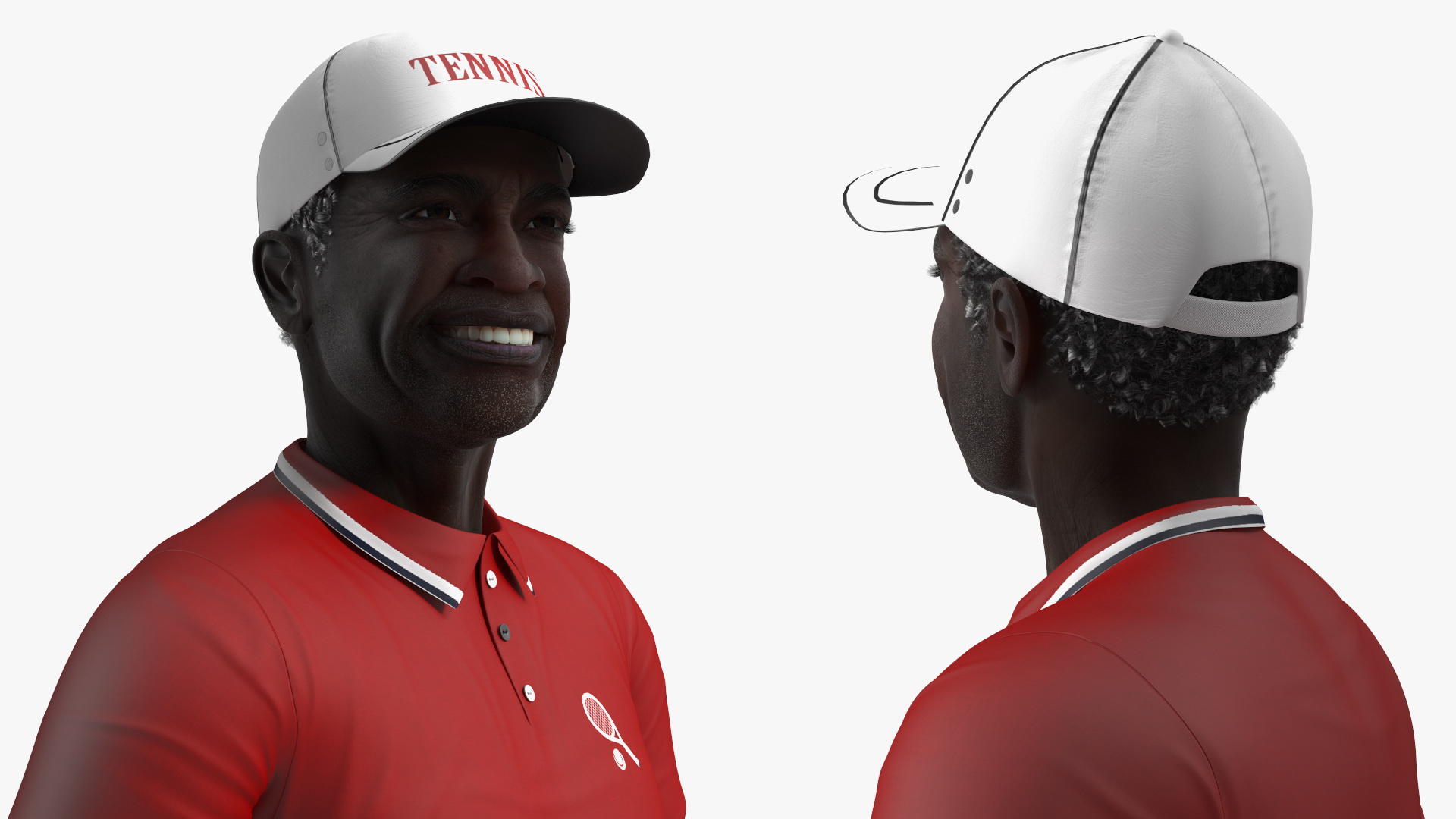 3D Elderly Afro American Man in Tennis Outfit Standing