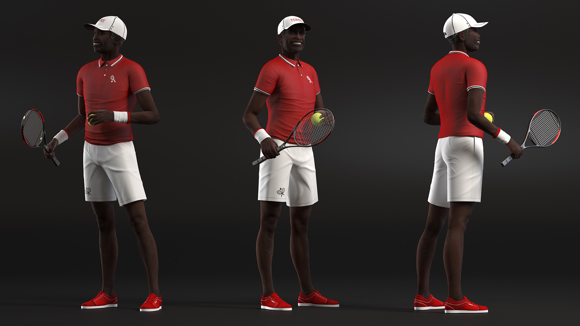 3D Elderly Afro American Man in Tennis Outfit Standing