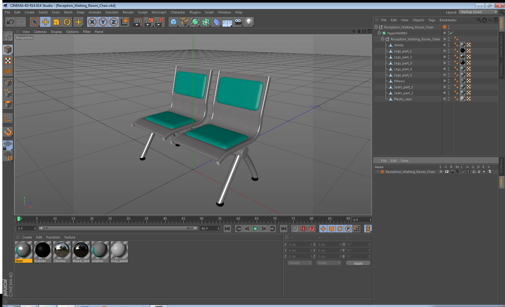 3D Reception Waiting Room Chair model