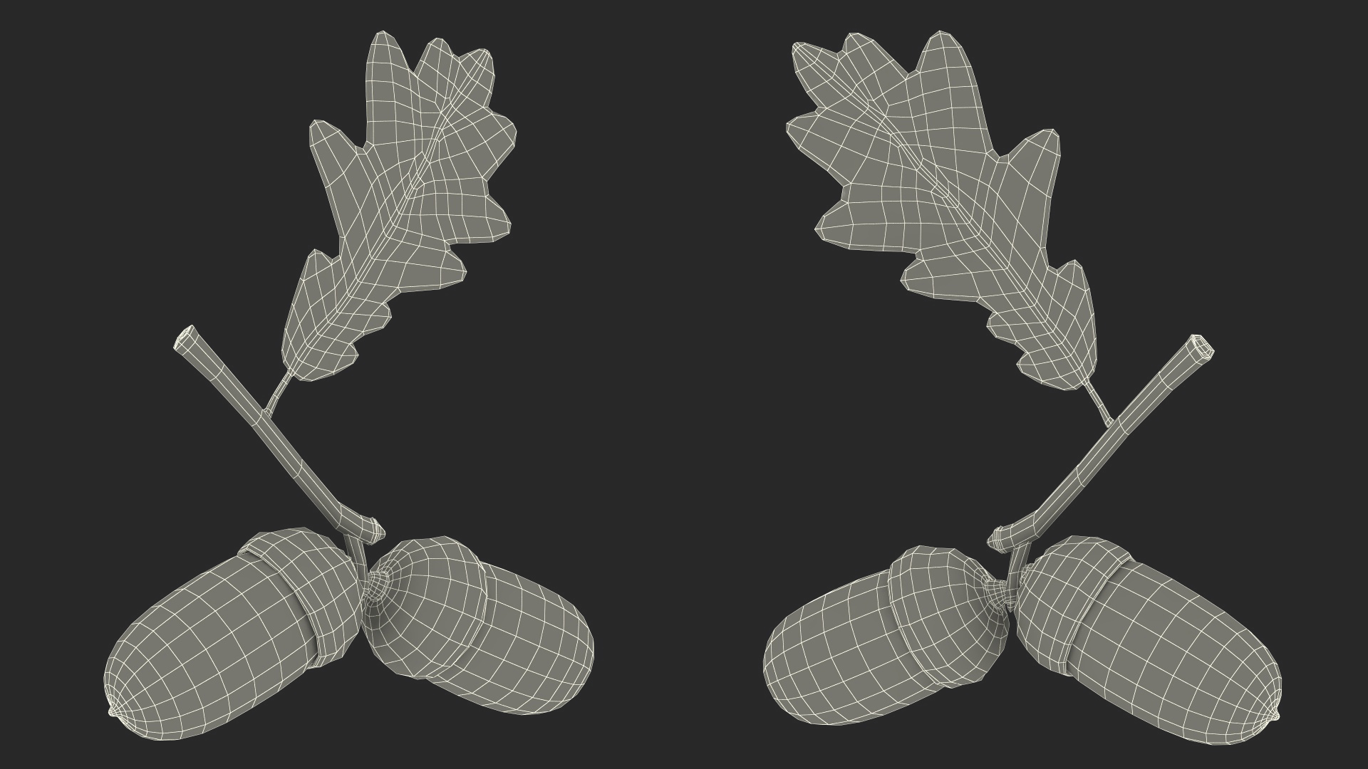 Green Acorns with Leaf 3D