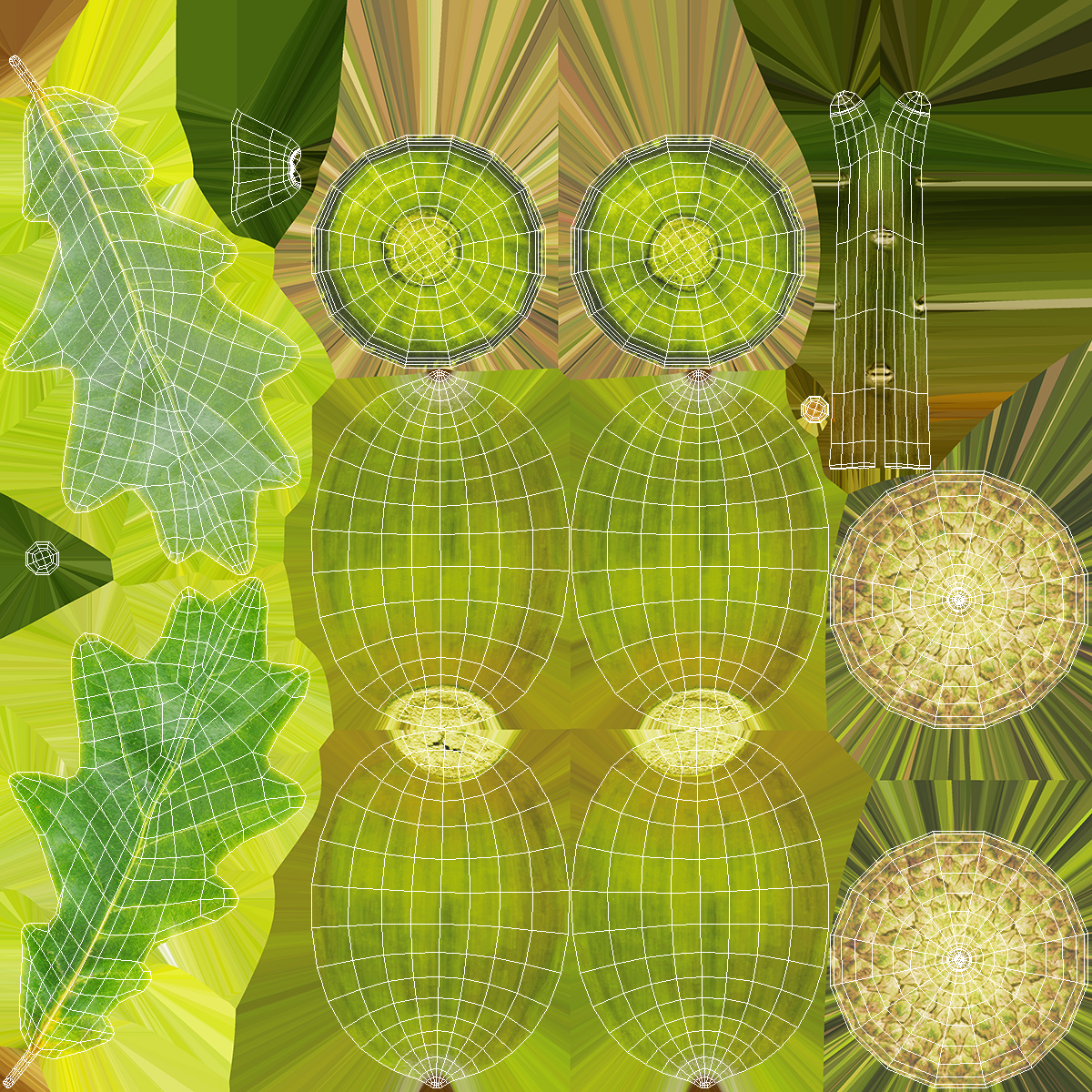 Green Acorns with Leaf 3D