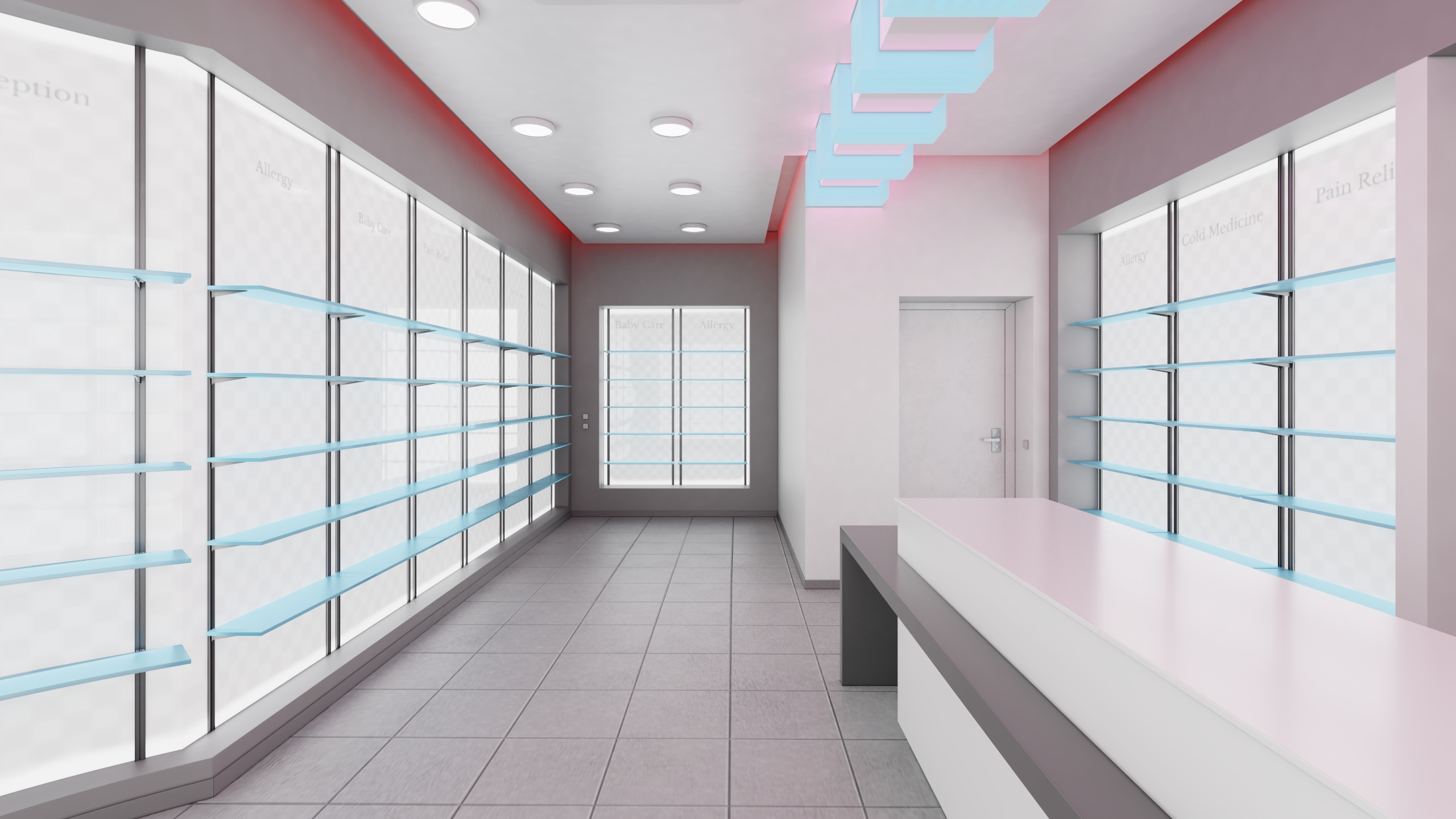 3D Pharmacy Store Interior Blue model