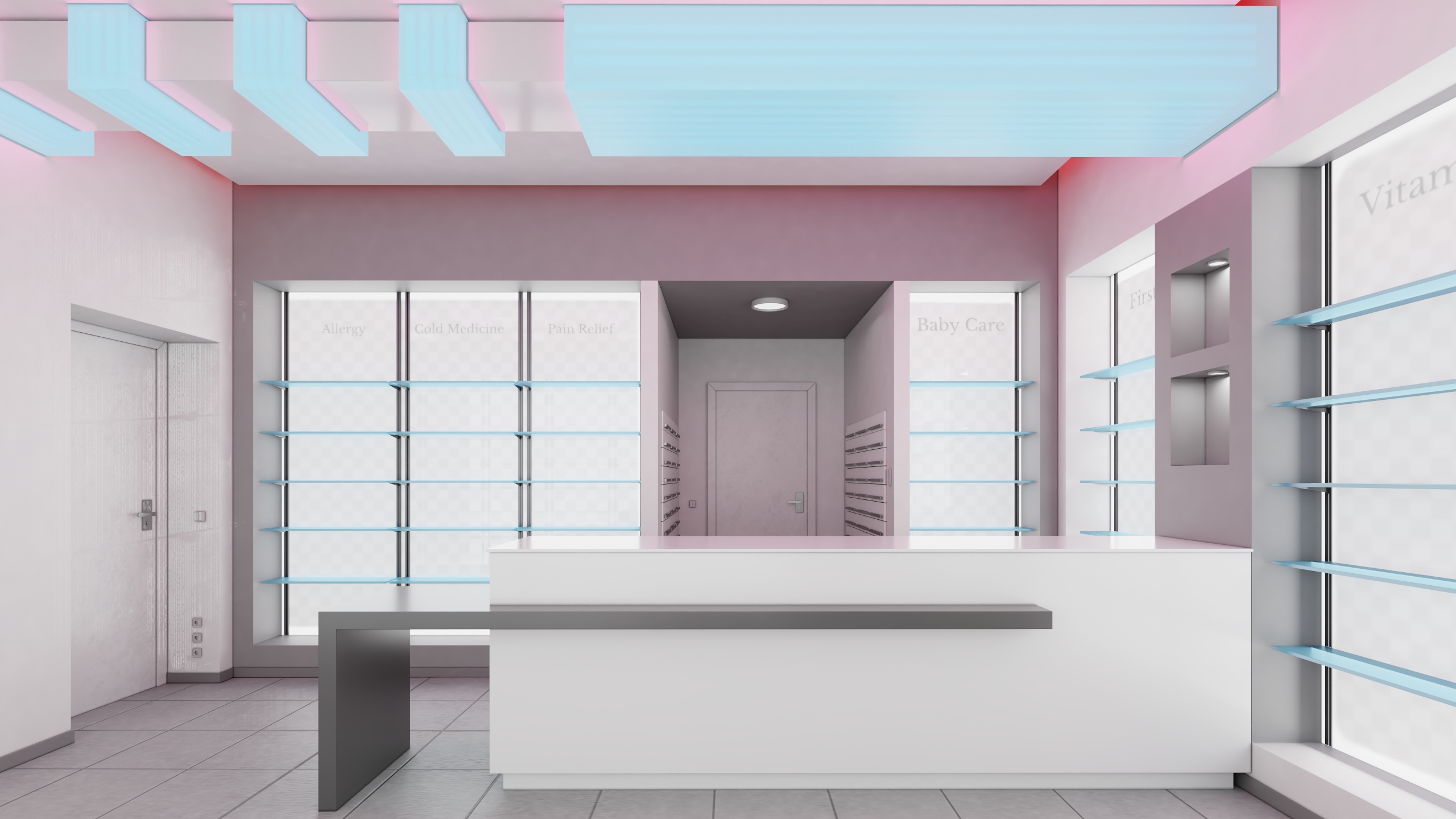 3D Pharmacy Store Interior Blue model