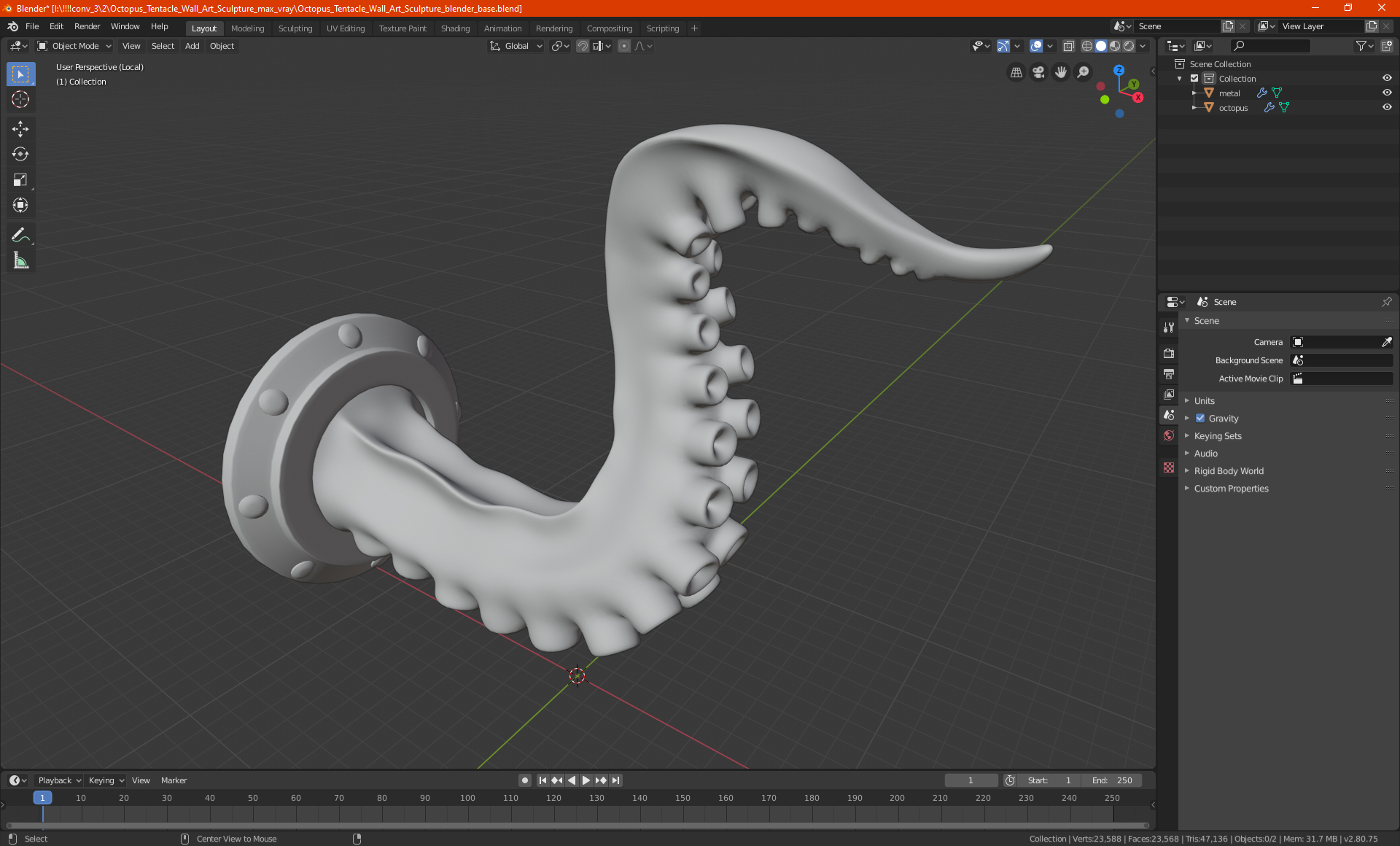 3D model Octopus Tentacle Wall Art Sculpture