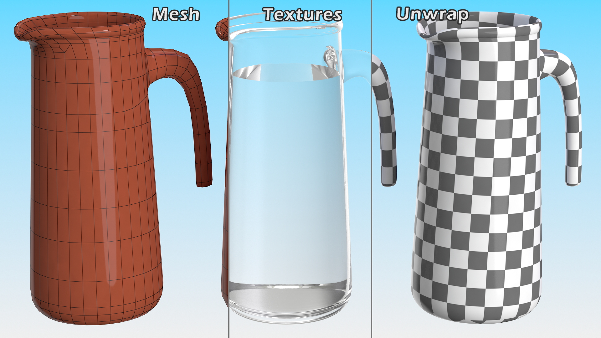 Glass Straight Jug With Water 3D model