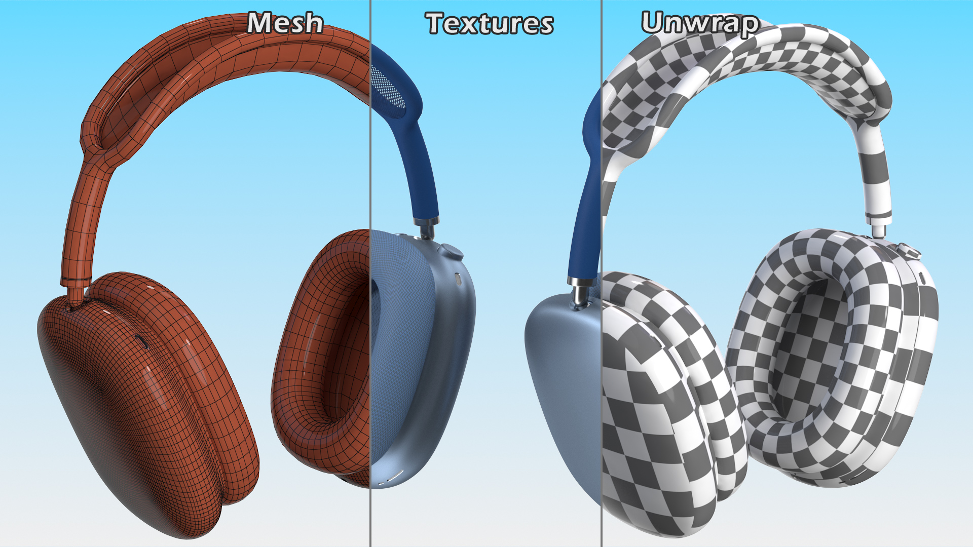 3D AirPods Max Headphones Sky Blue