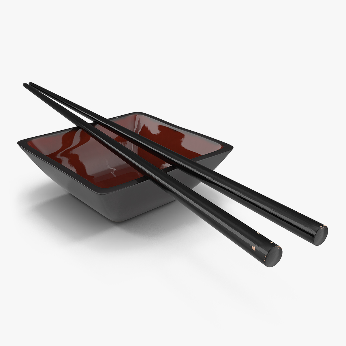Bowl for Sushi Sauce and Japanese Sticks 3D Model