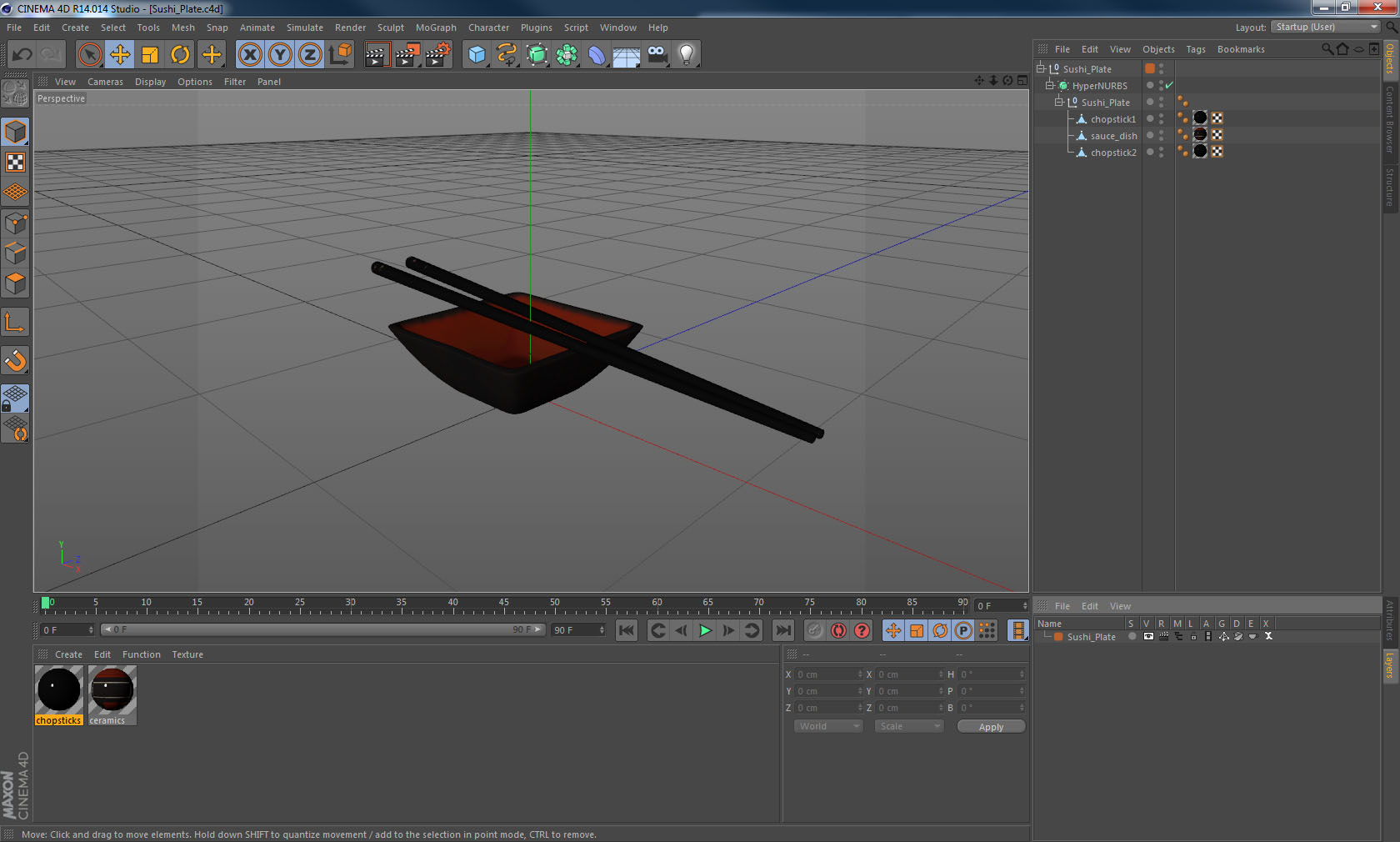 3D model Bowl for Sushi Sauce and Japanese Sticks