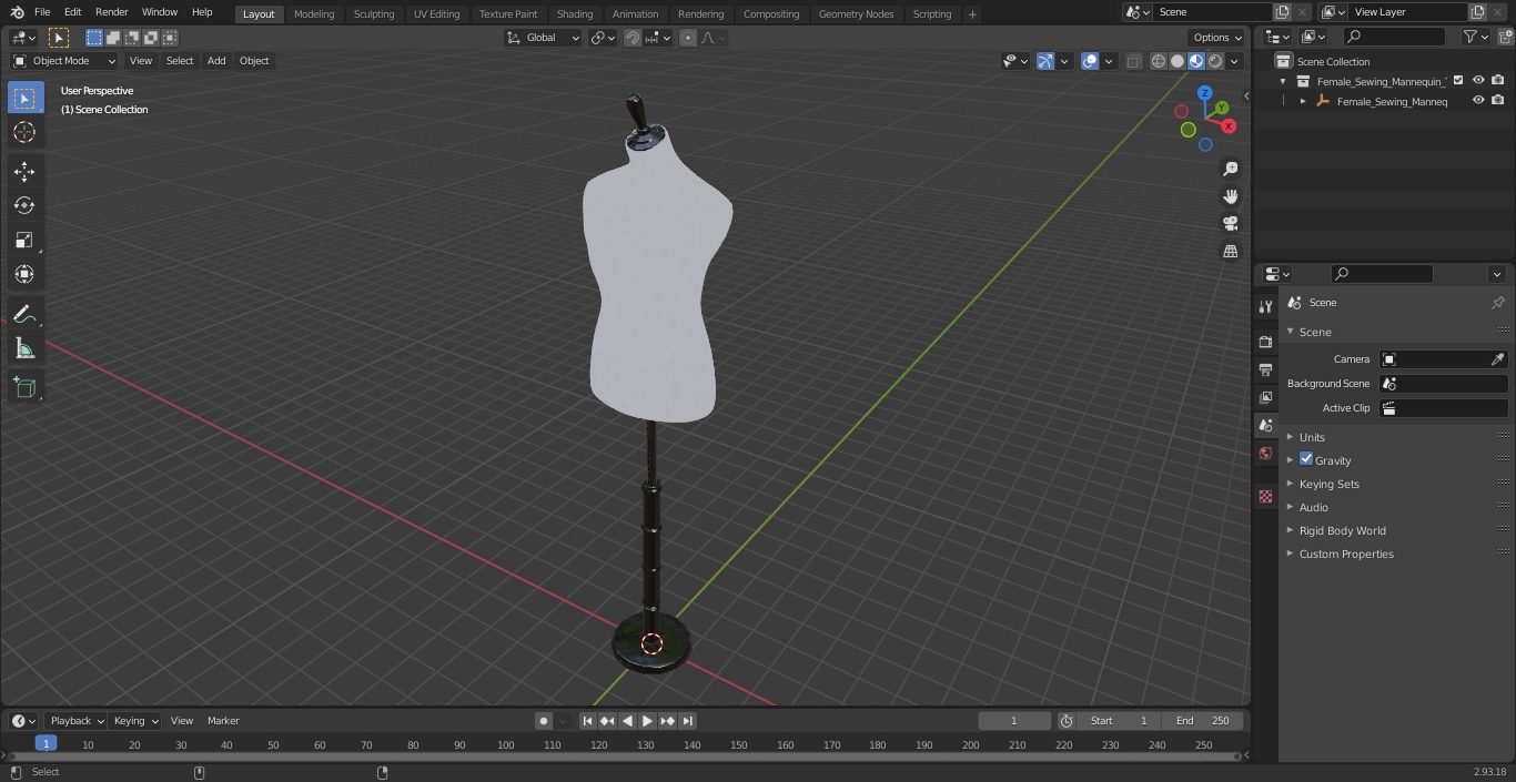 3D model Female Sewing Mannequin Torso with Stand