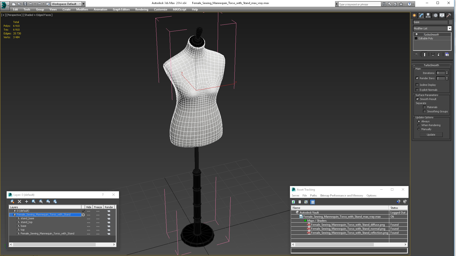 3D model Female Sewing Mannequin Torso with Stand