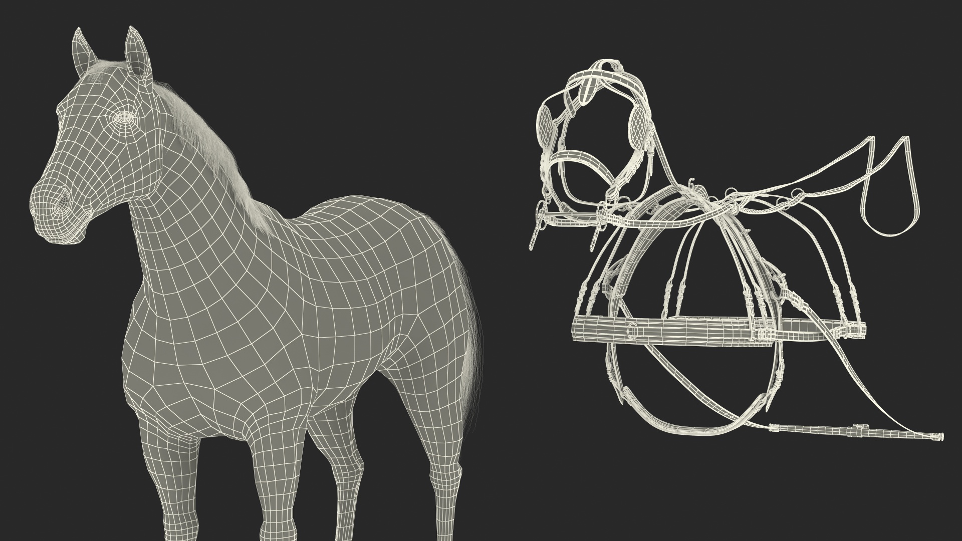 3D Horse Drawn Leather Single Driving Harness Fur Rigged model