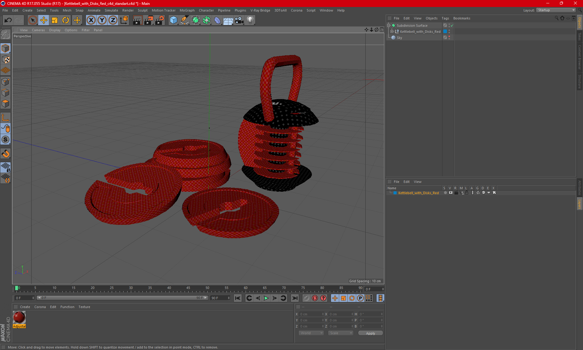 3D model Kettlebell with Disks Red