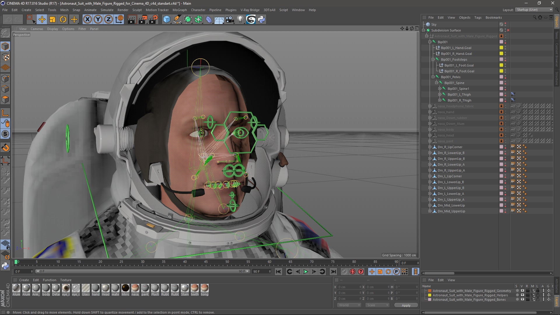 Astronaut Suit with Male Figure Rigged for Cinema 4D 3D