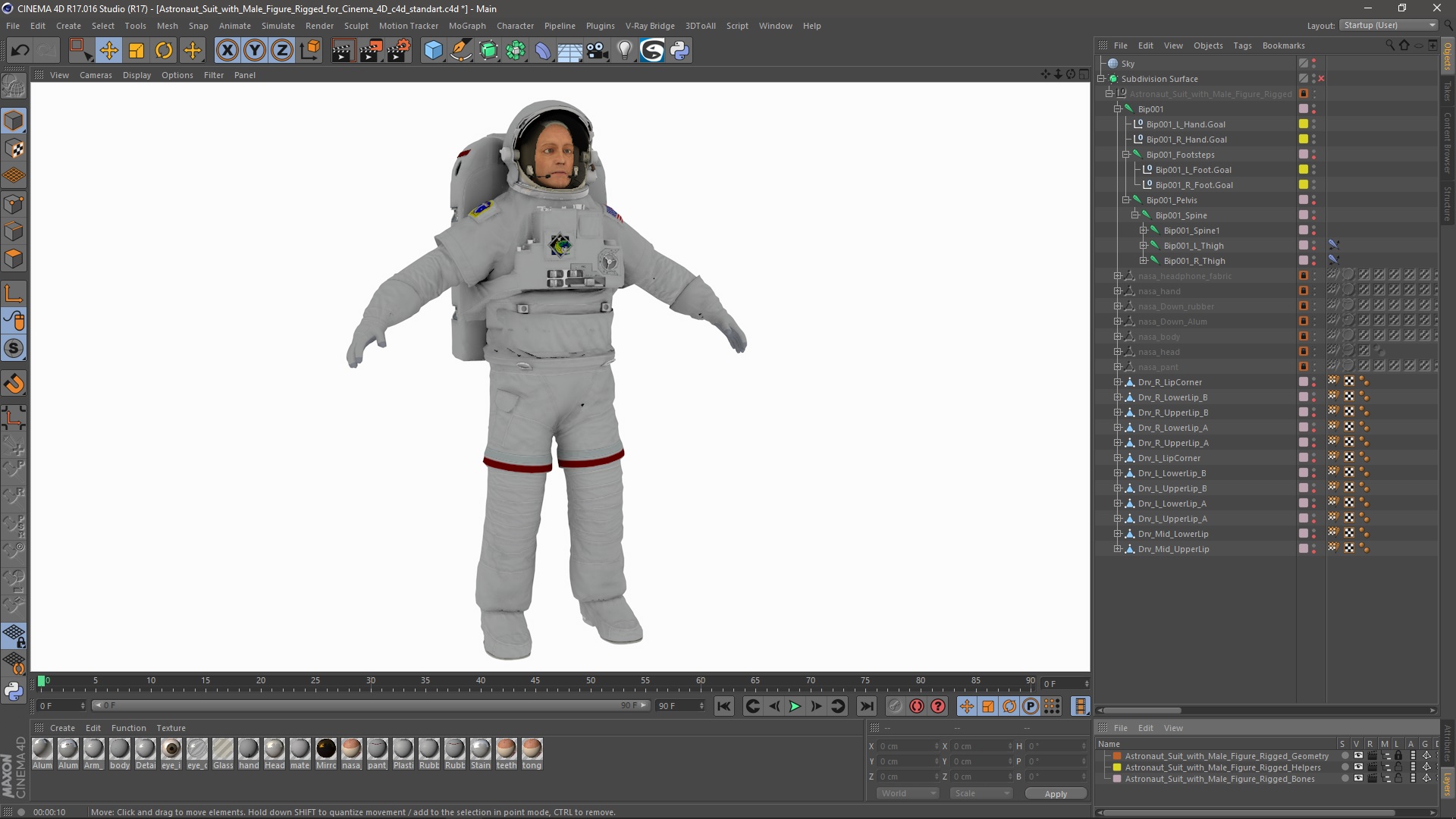 Astronaut Suit with Male Figure Rigged for Cinema 4D 3D