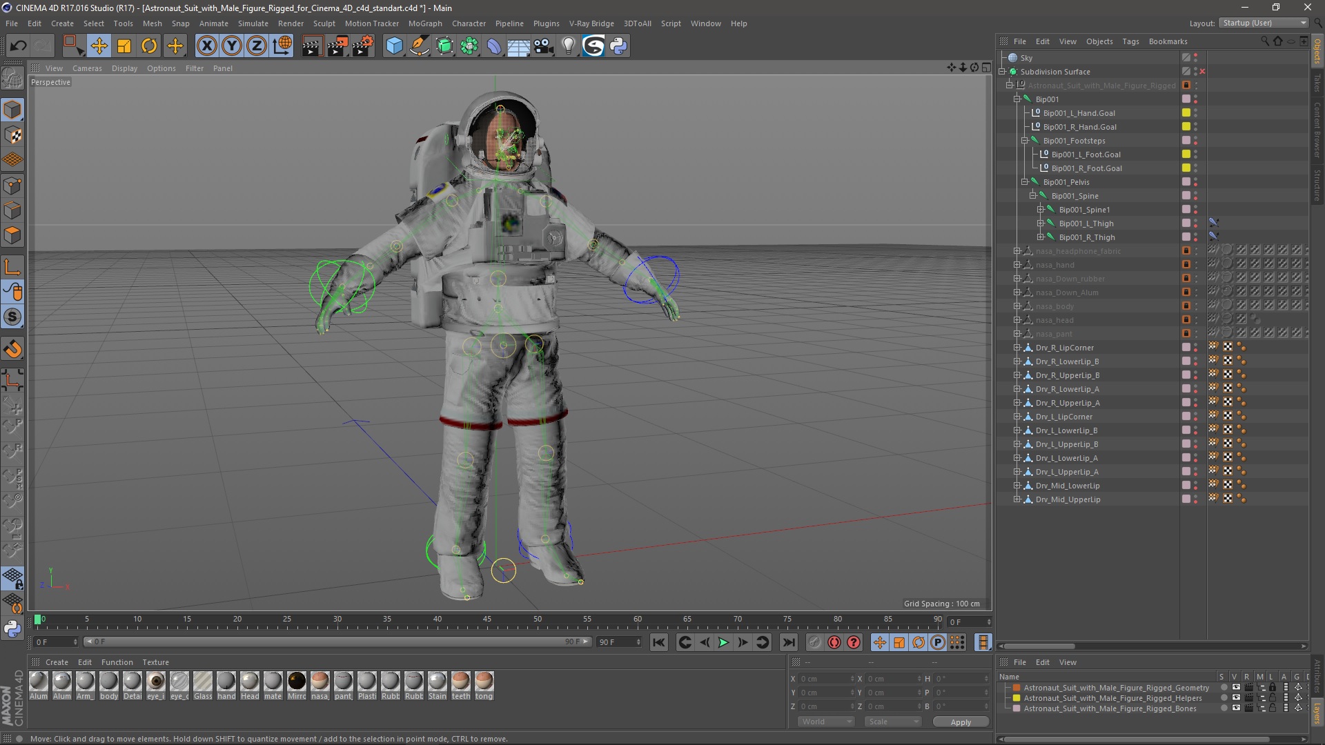Astronaut Suit with Male Figure Rigged for Cinema 4D 3D